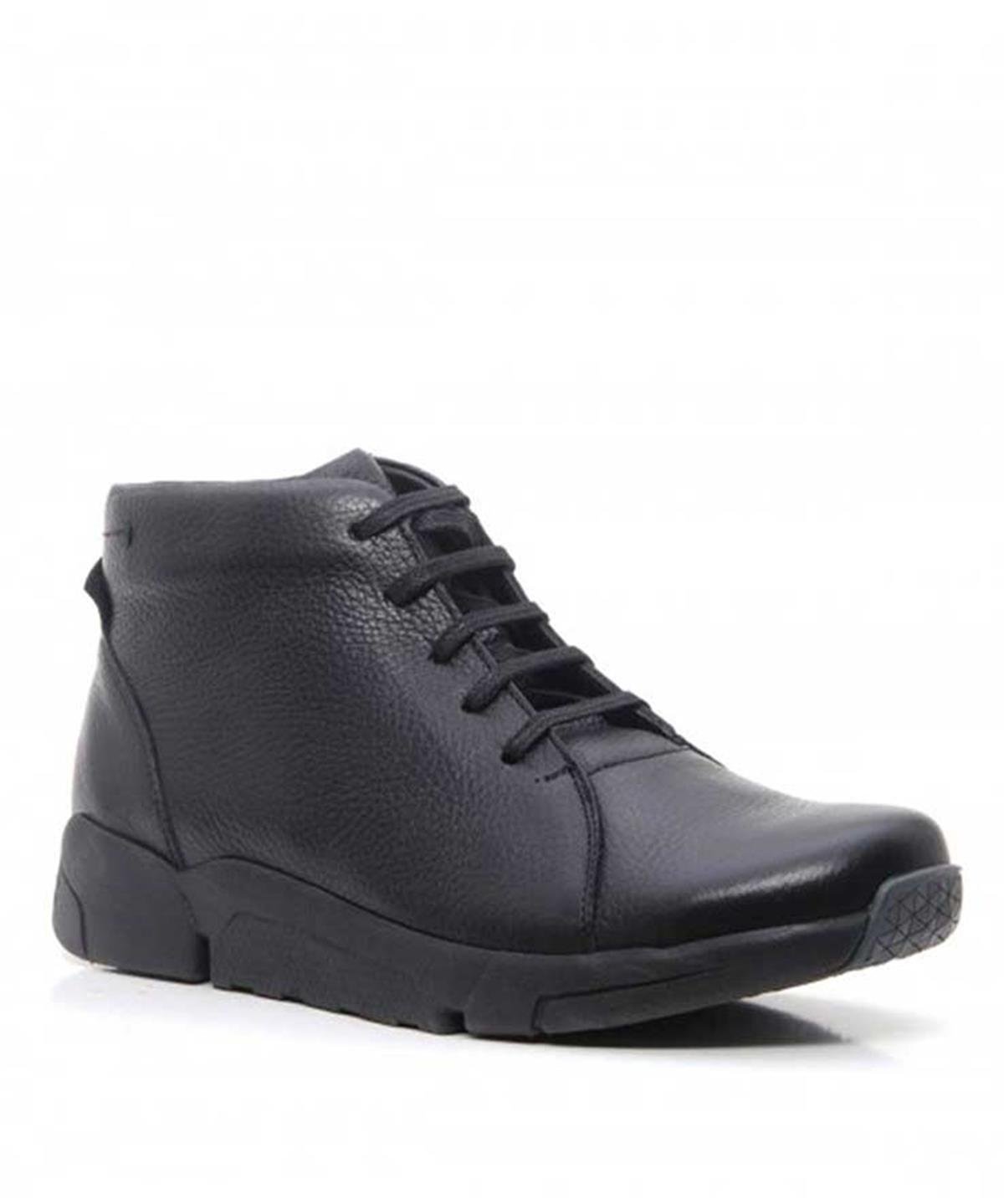 Fermuarlı Casual Bot 56-4113 Deri -SİYAH