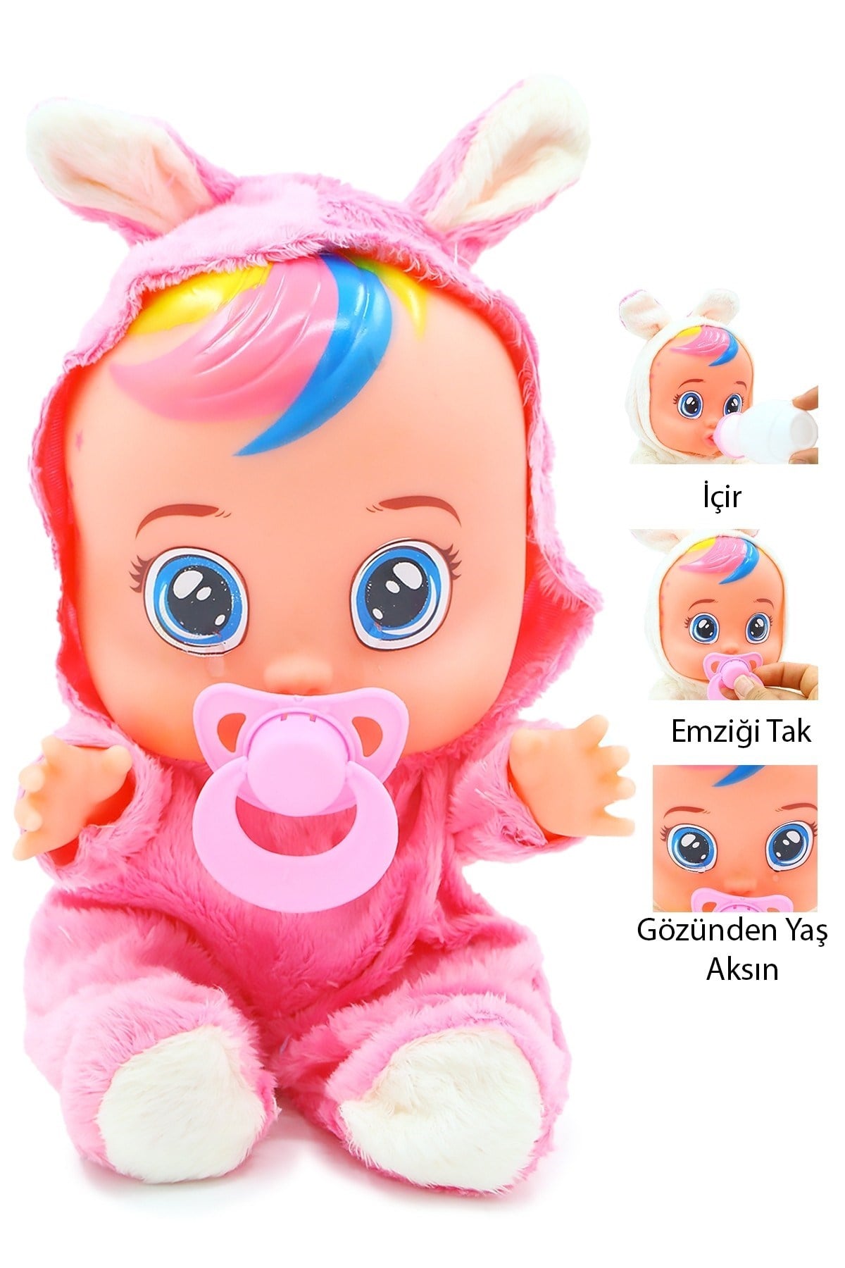 Ağlayan Et Bebek Oyuncak 20 cm – Su İçen Konuşan Bebek Oyuncağı 3+ Yaş Pembe Renk