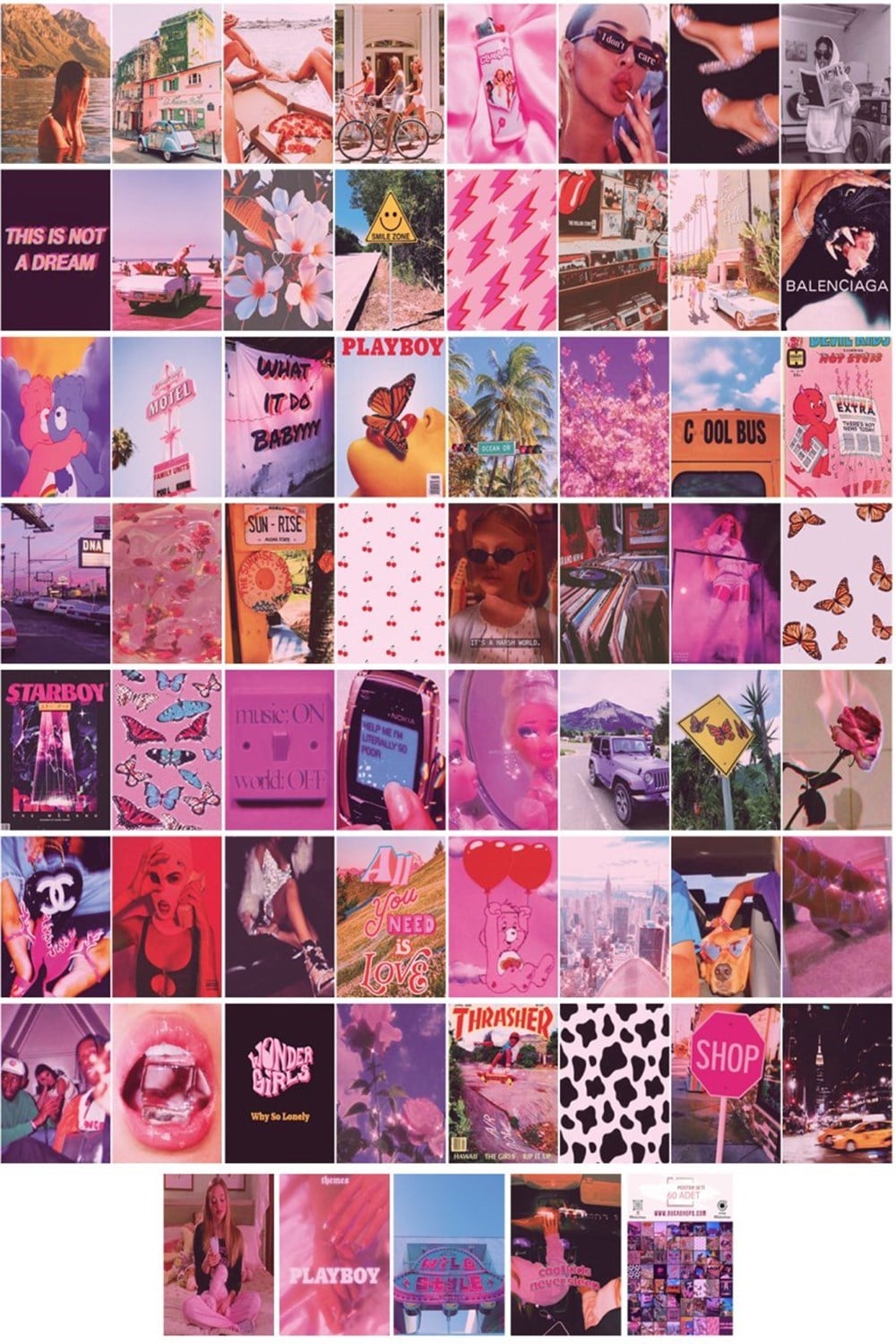 Aesthetic Pink indie 60lı Duvar Posteri Seti