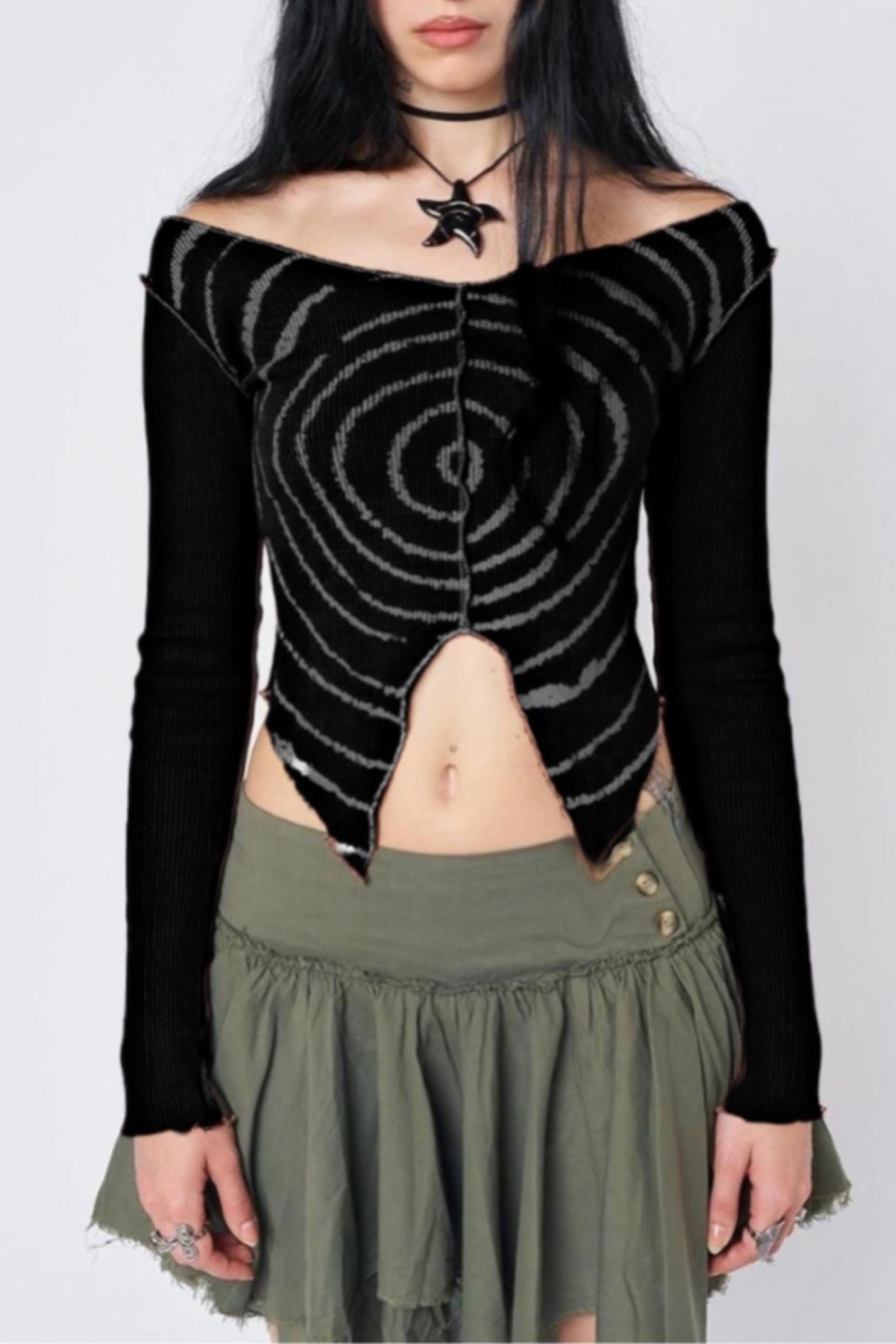 Asymmetrical Cut Black Blouse