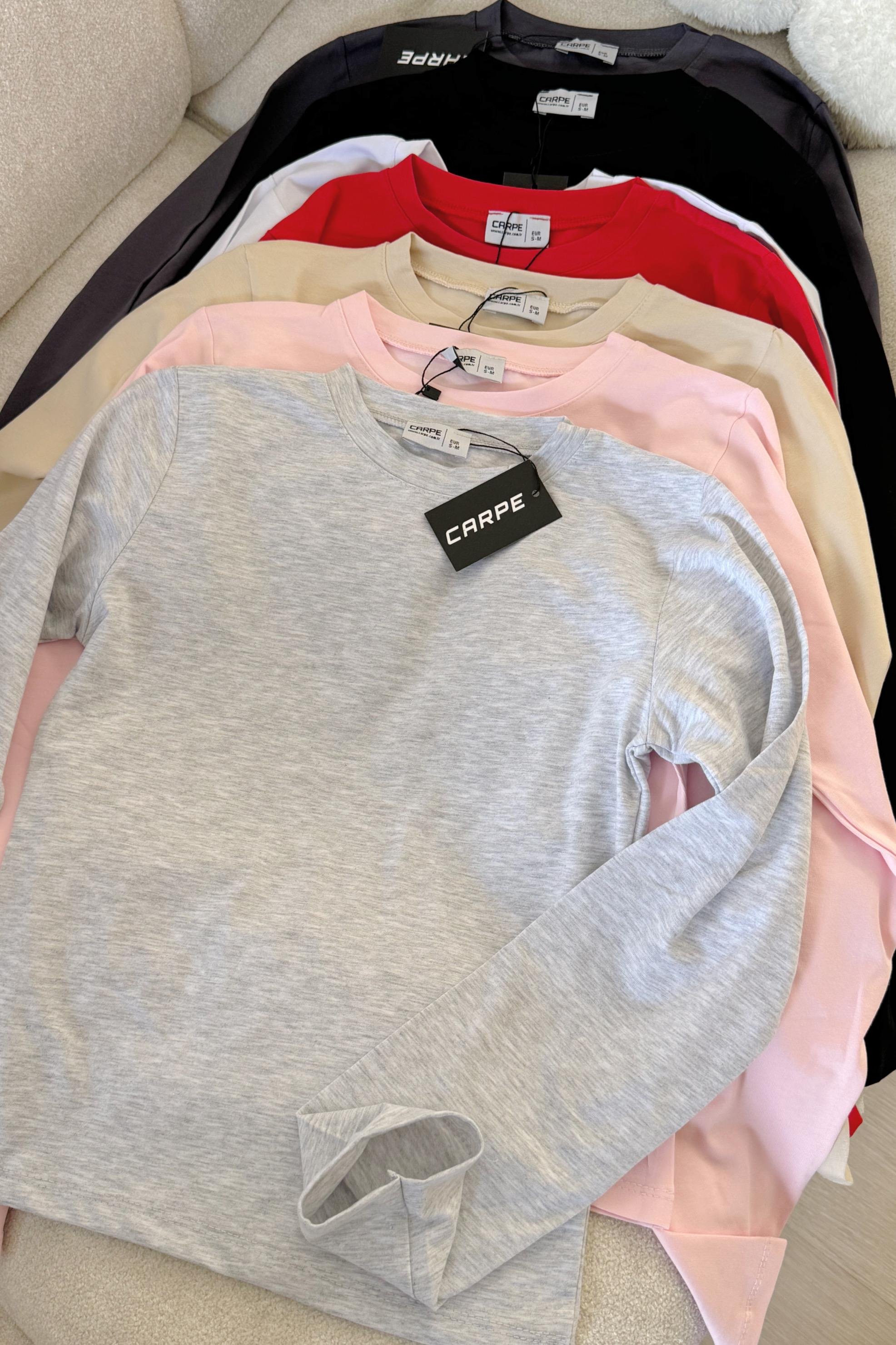 Basic Açık Gri Uzun Kol Tam Boy Bluz