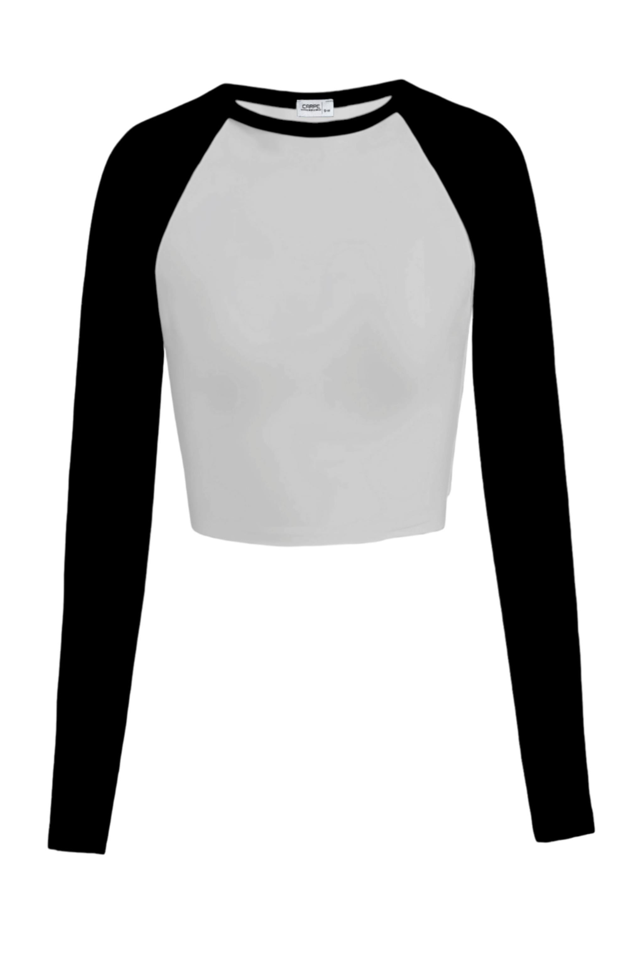 Basic Gri-Siyah Reglan Uzun Kollu Crop