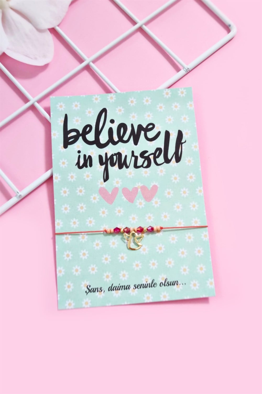 Believe İn Yourself Motto Kartlı Şans Bilekliği