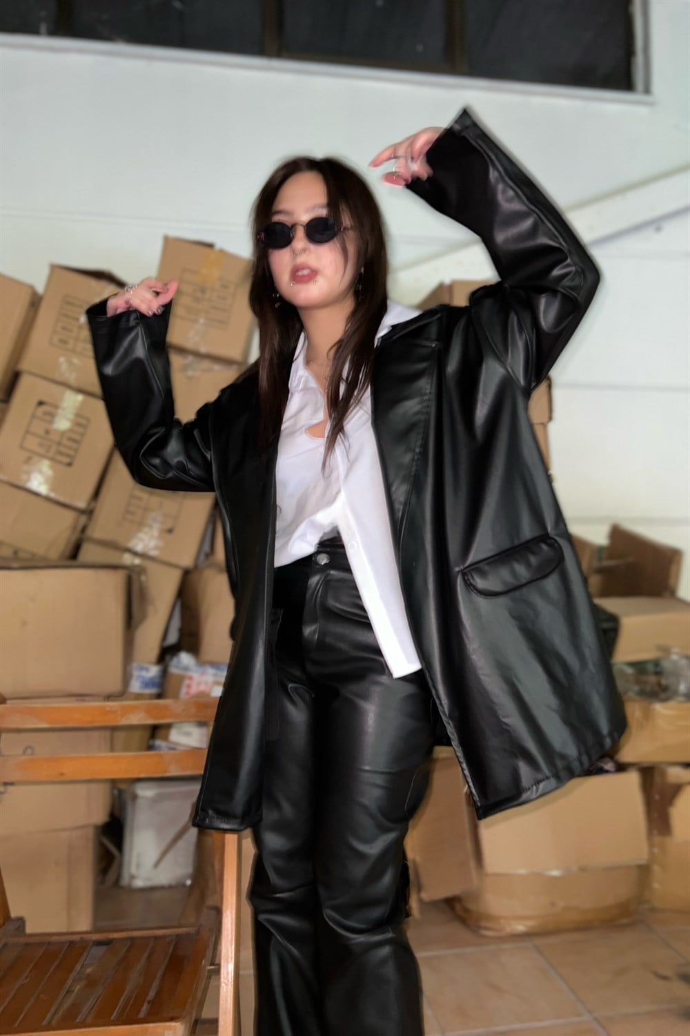 Black Blazer Deri Ceket