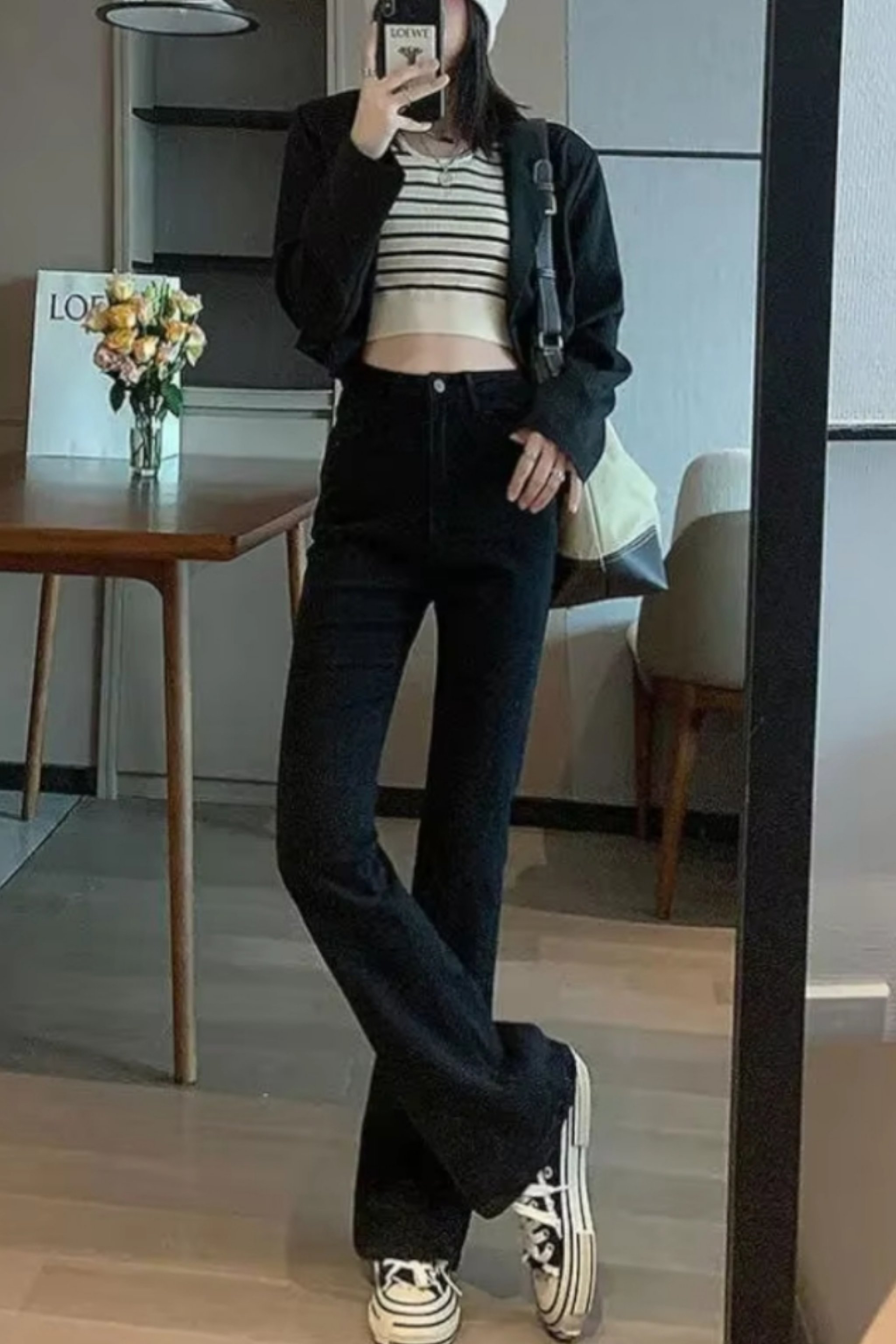 Black Denim İspanyol Paça Pantolon