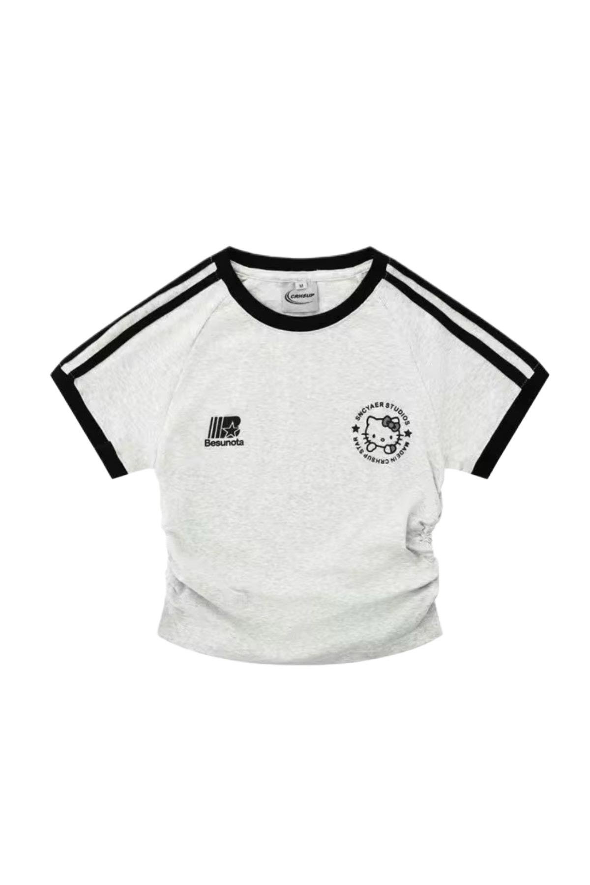 Black Grey Kitty Büzgülü Crop