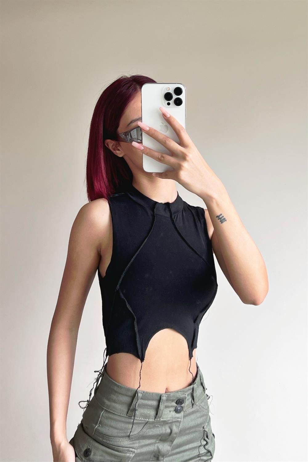 Black Patchwork Desing Bluz