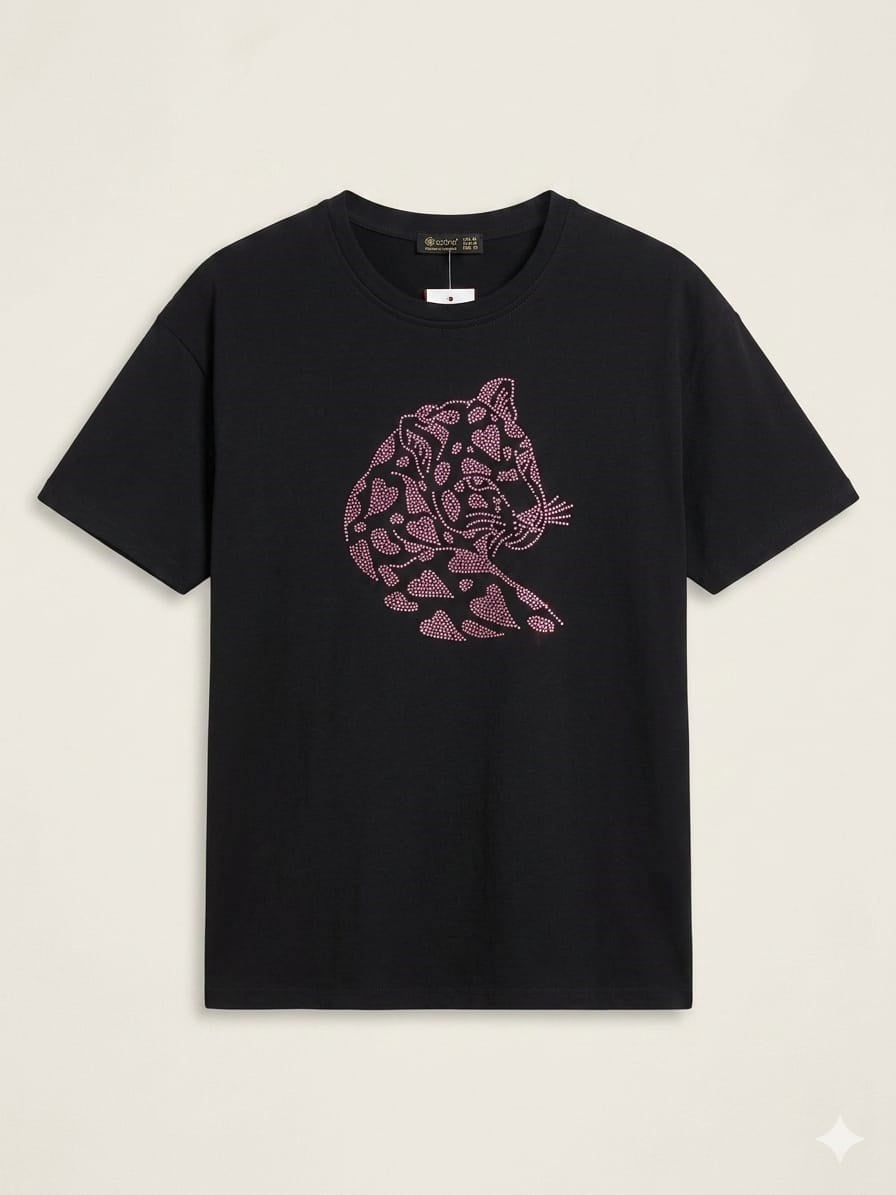 Black Taşlı Tiger Oversize T-shirt