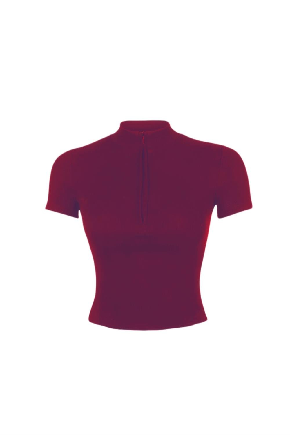 Bordo Fermuar Detay Sandy Bluz