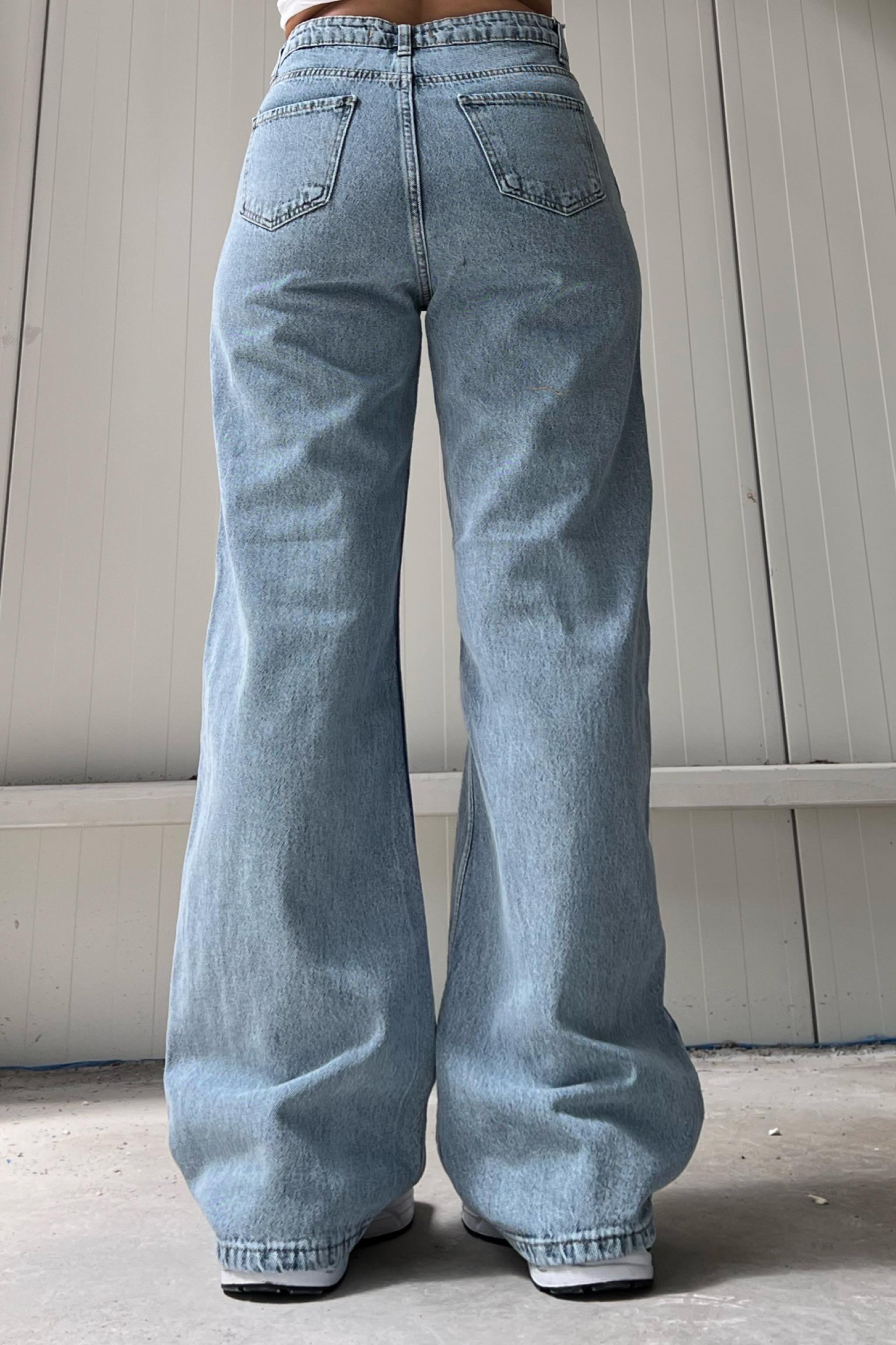Buz Mavi Bol Paça Jeans