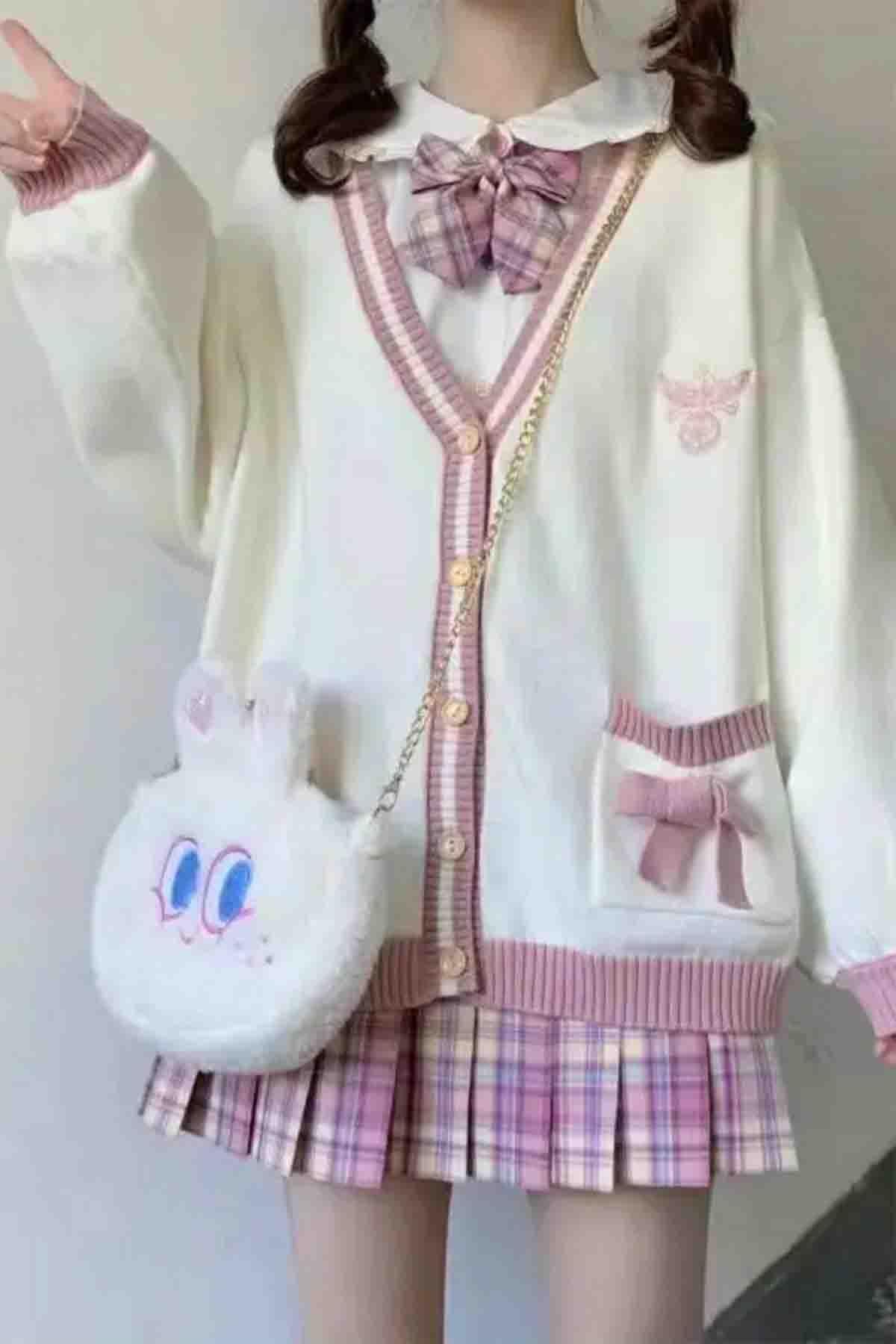 Line And Ribbon Detailed Oversize Cardigan