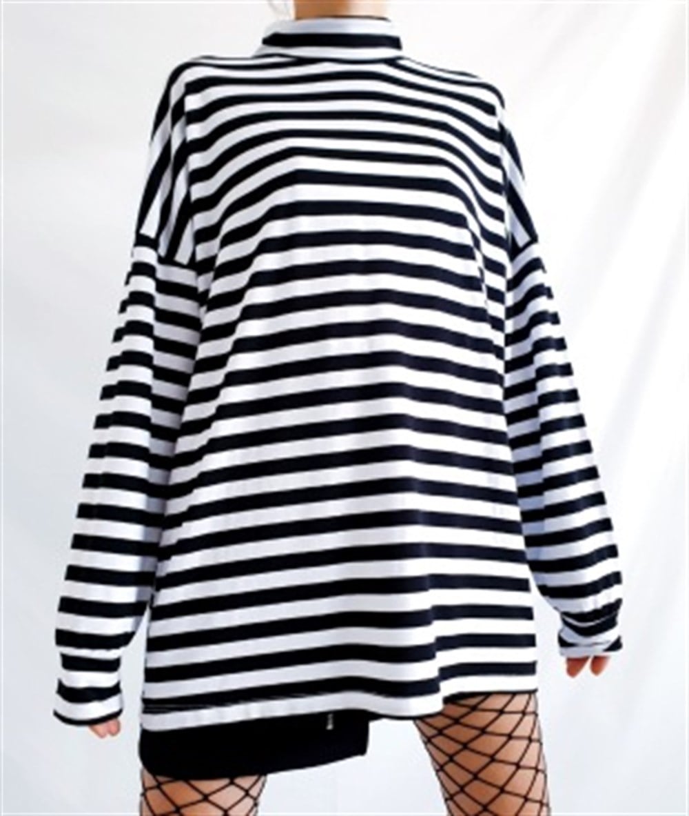 Çizgili Boğazlı Oversize Sweatshirt