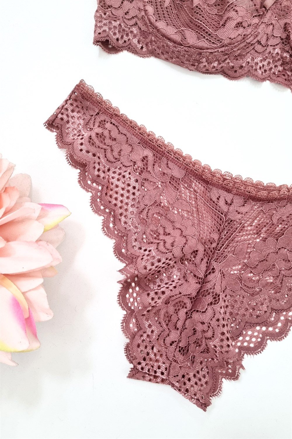 Dantelli Bralet Takım Pembe