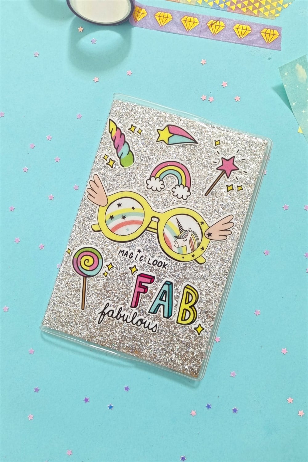 Fab Gözlük Unicorn Simli Not Defteri