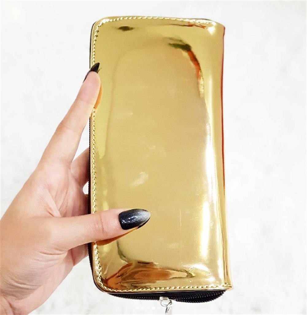 Gold Hologram Kumaş Uzun Cüzdan