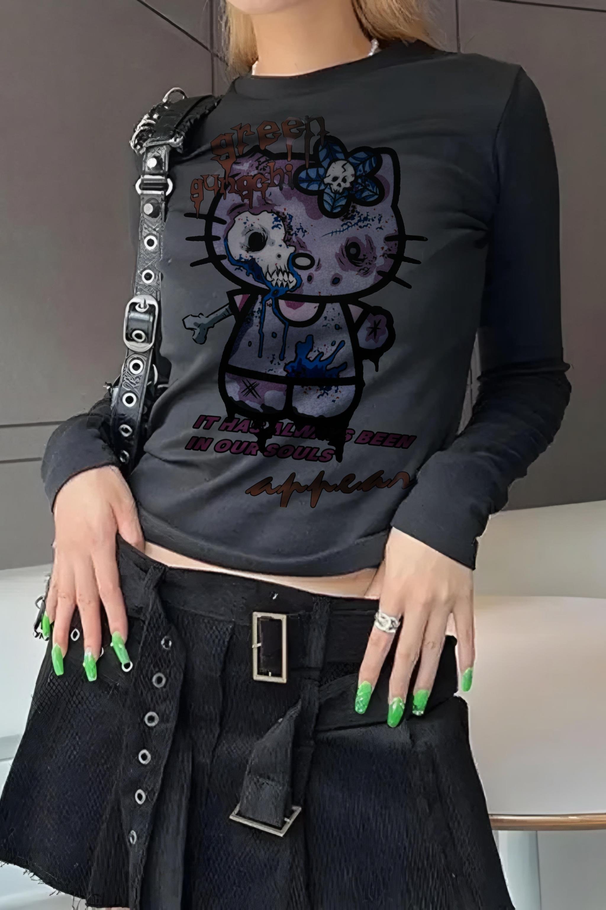 Gothic Cat Uzun Kol Tam Boy Bluz