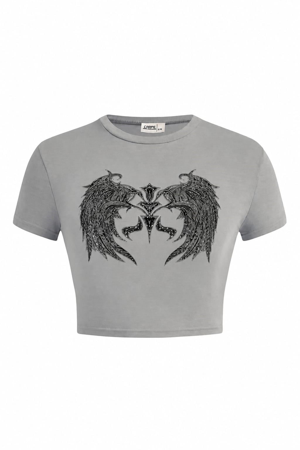 Grey Gothic Chest Wings Crop