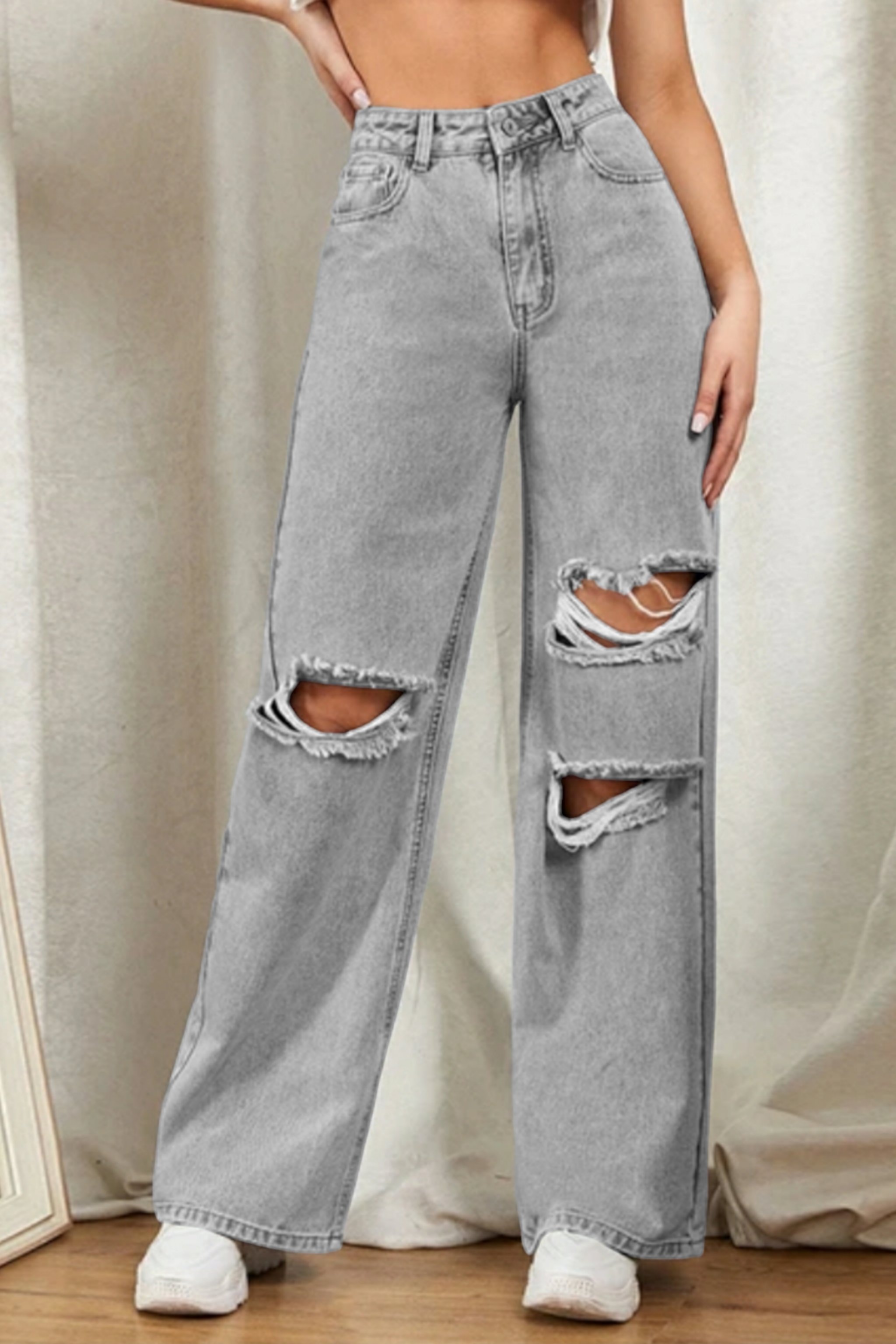 Grey Split Detail Pantolon