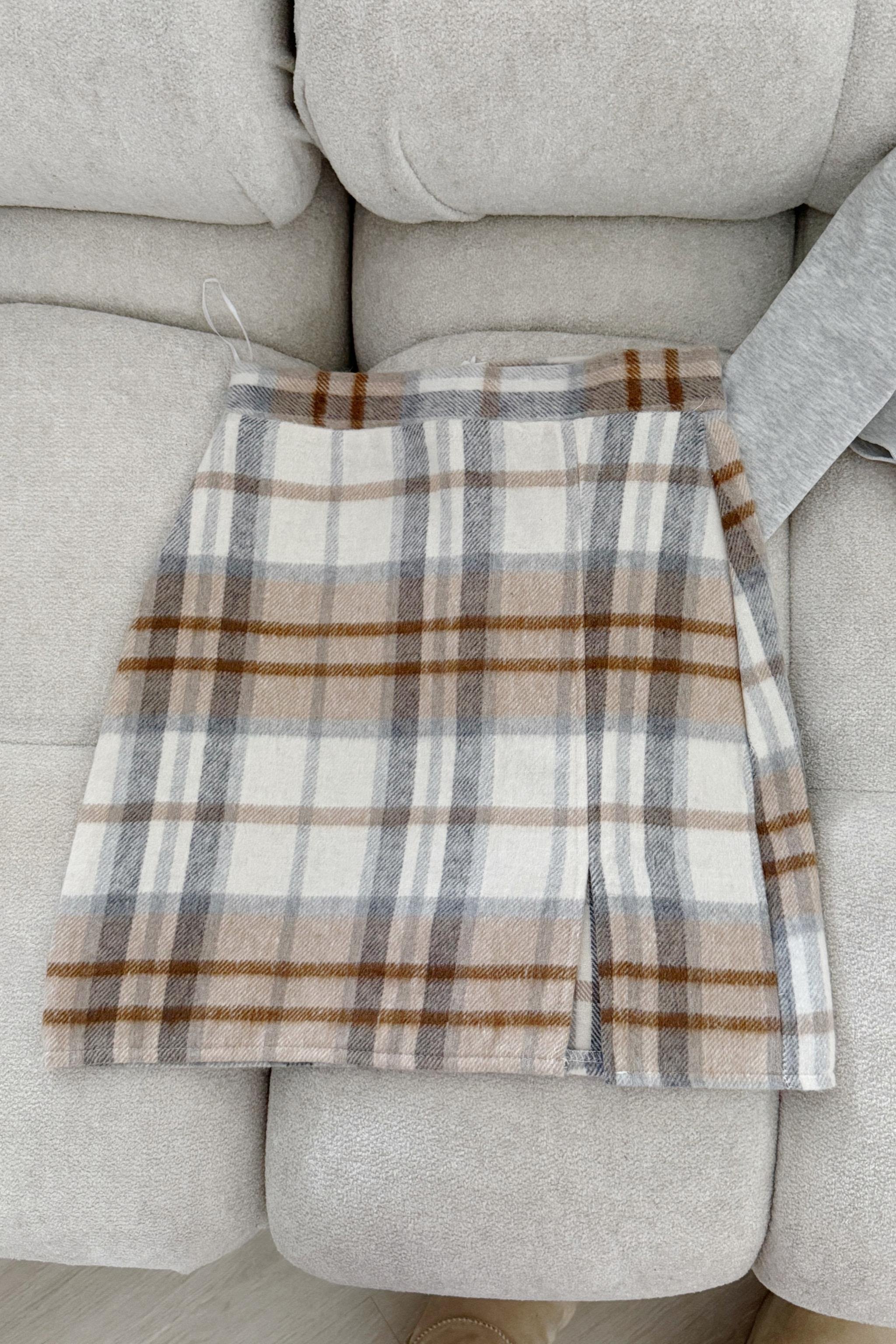 Gri Krem Ekoseli Etek