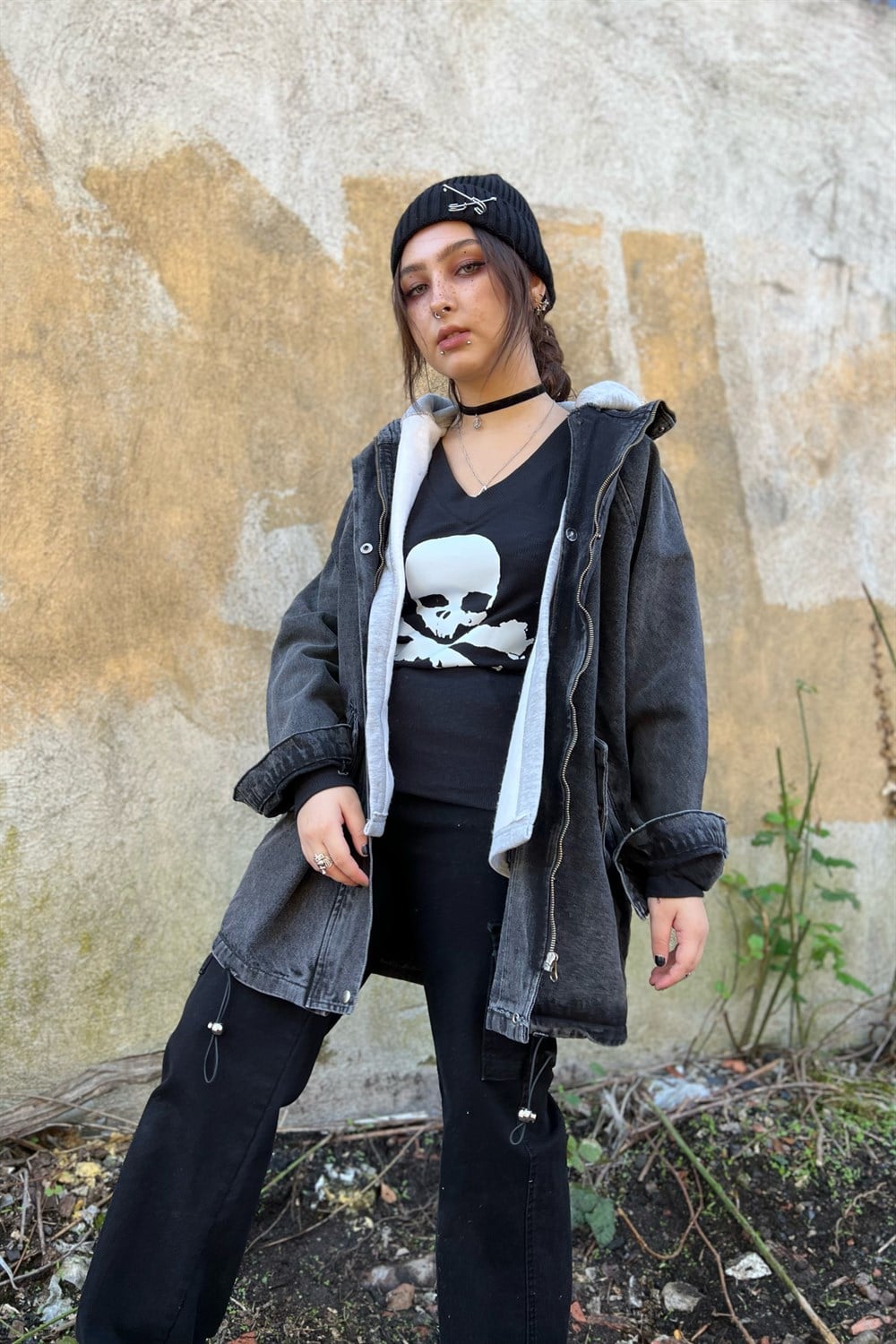 İçi Polar Siyah Denim Ceket