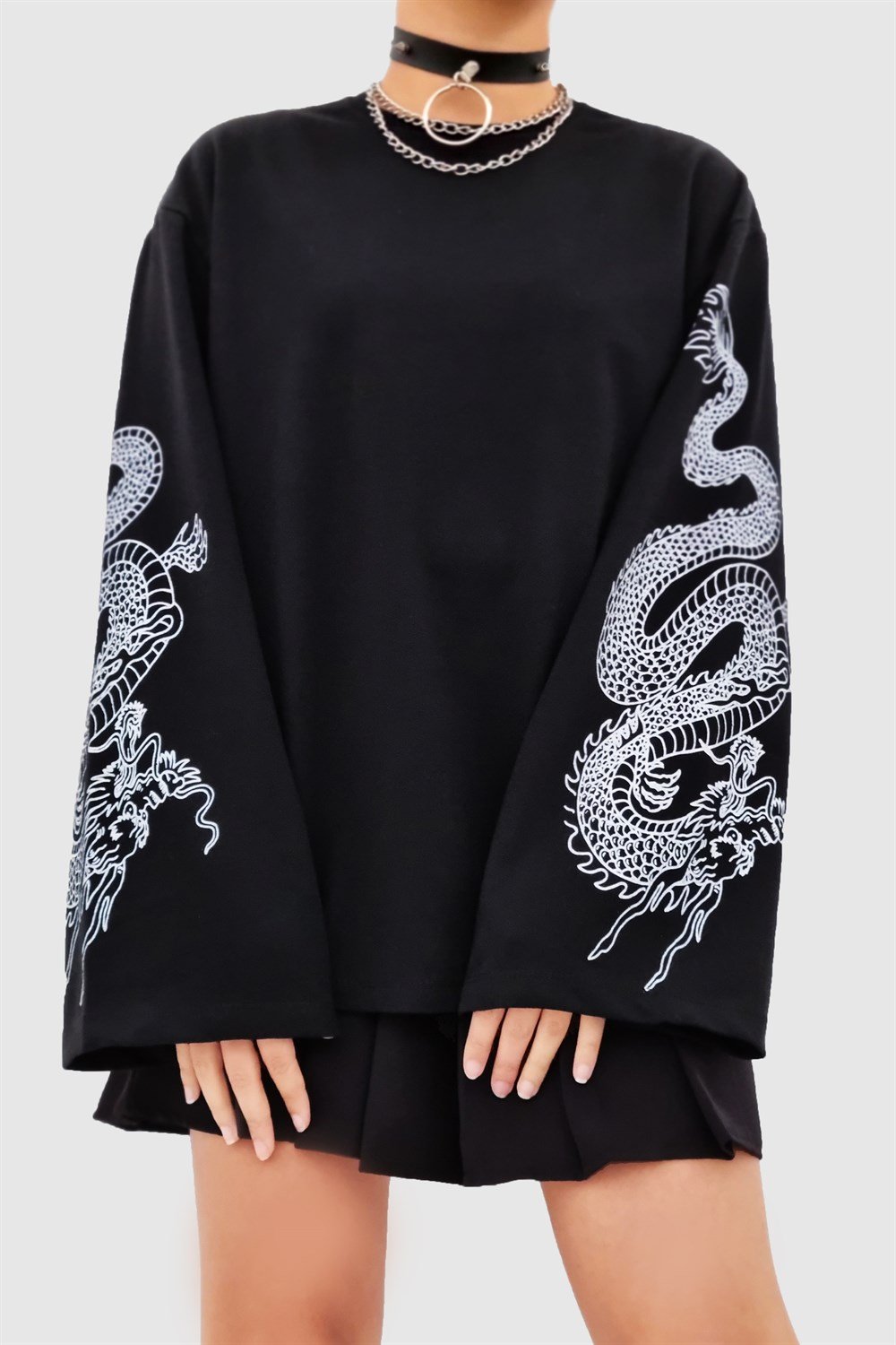 İspanyol Kol Ejderha Oversize Sweatshirt