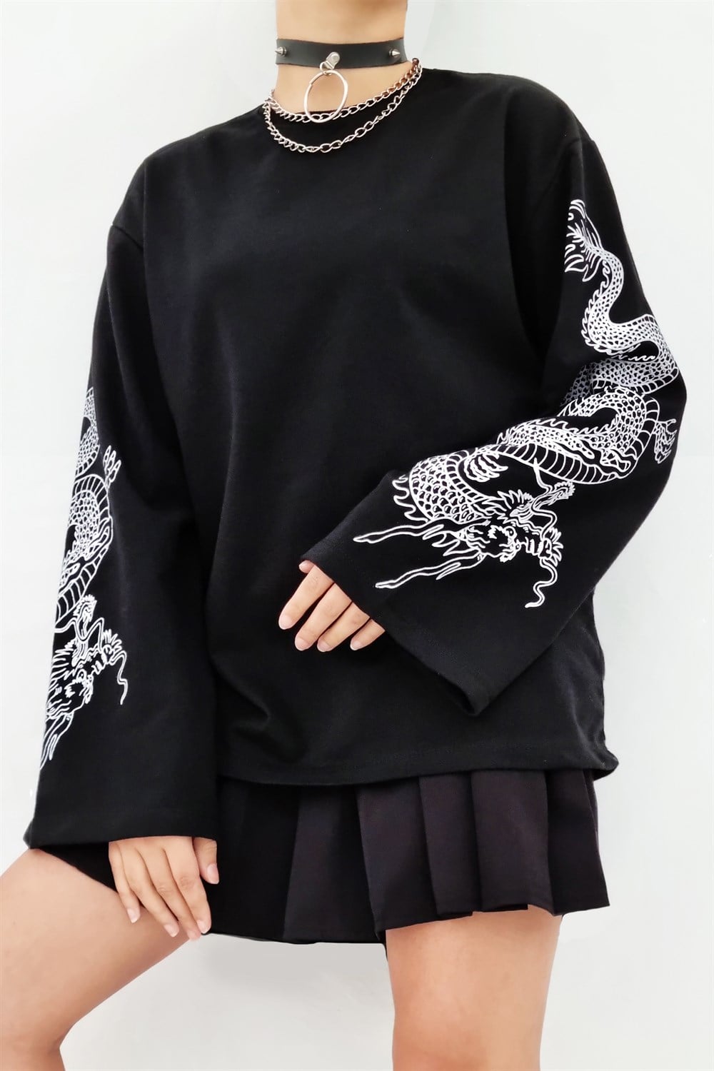 İspanyol Kol Ejderha Oversize Sweatshirt