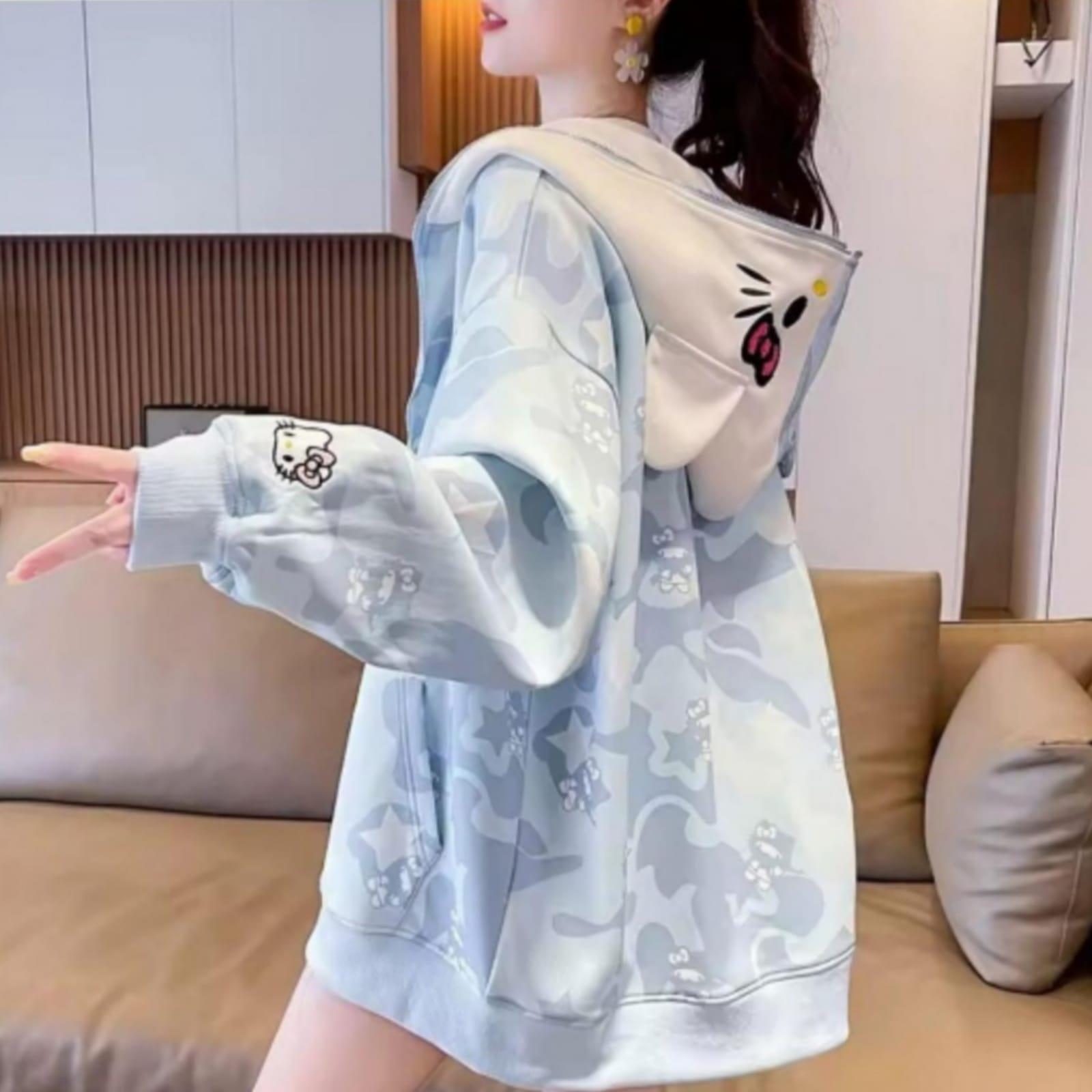 Mavi Camo Fermuarlı Hırka