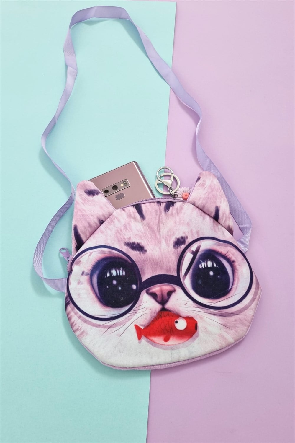 Mor Kedi Peluş Kol Çanta