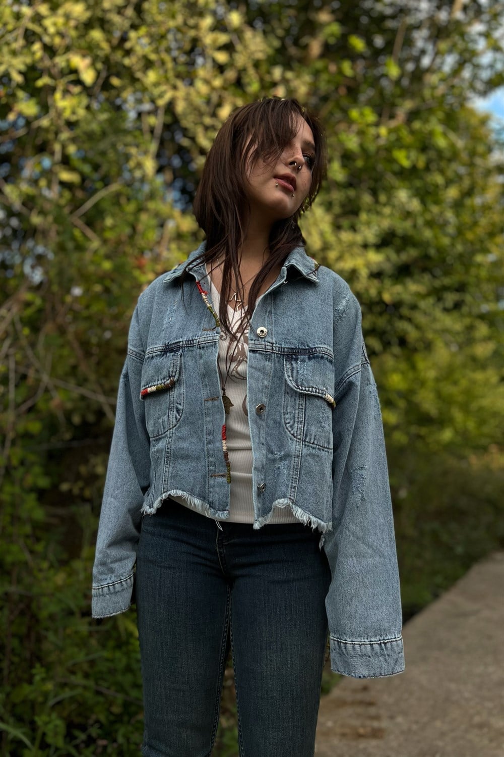 Nakış Detaylı Denim Ceket