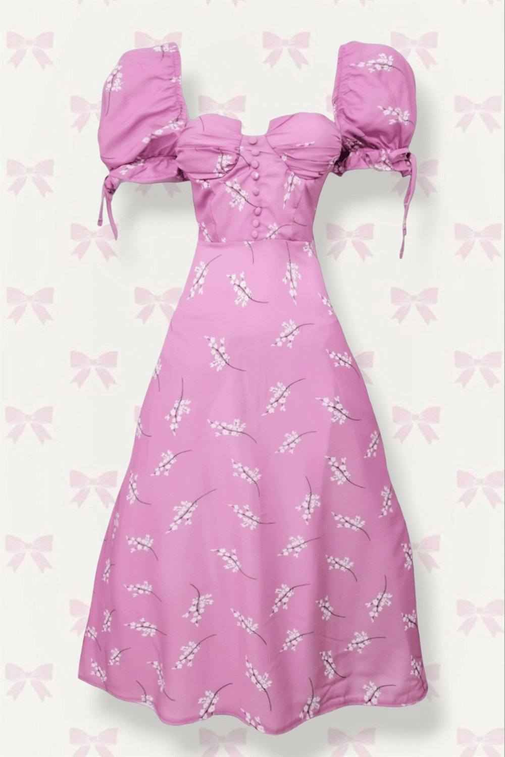 Önü Düğmeli Çiçekli Midi Elbise