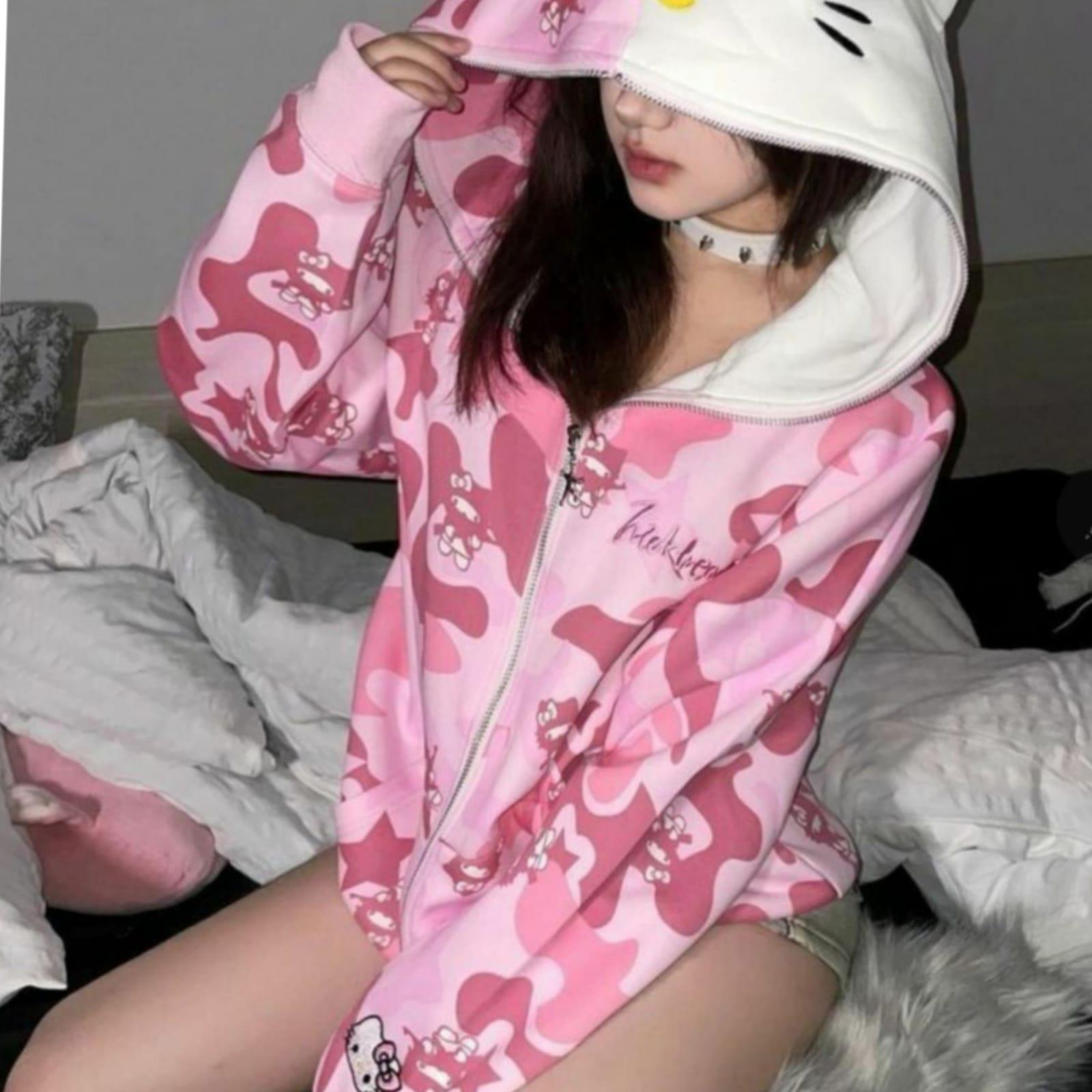 Pembe Camo Fermuarlı Hırka