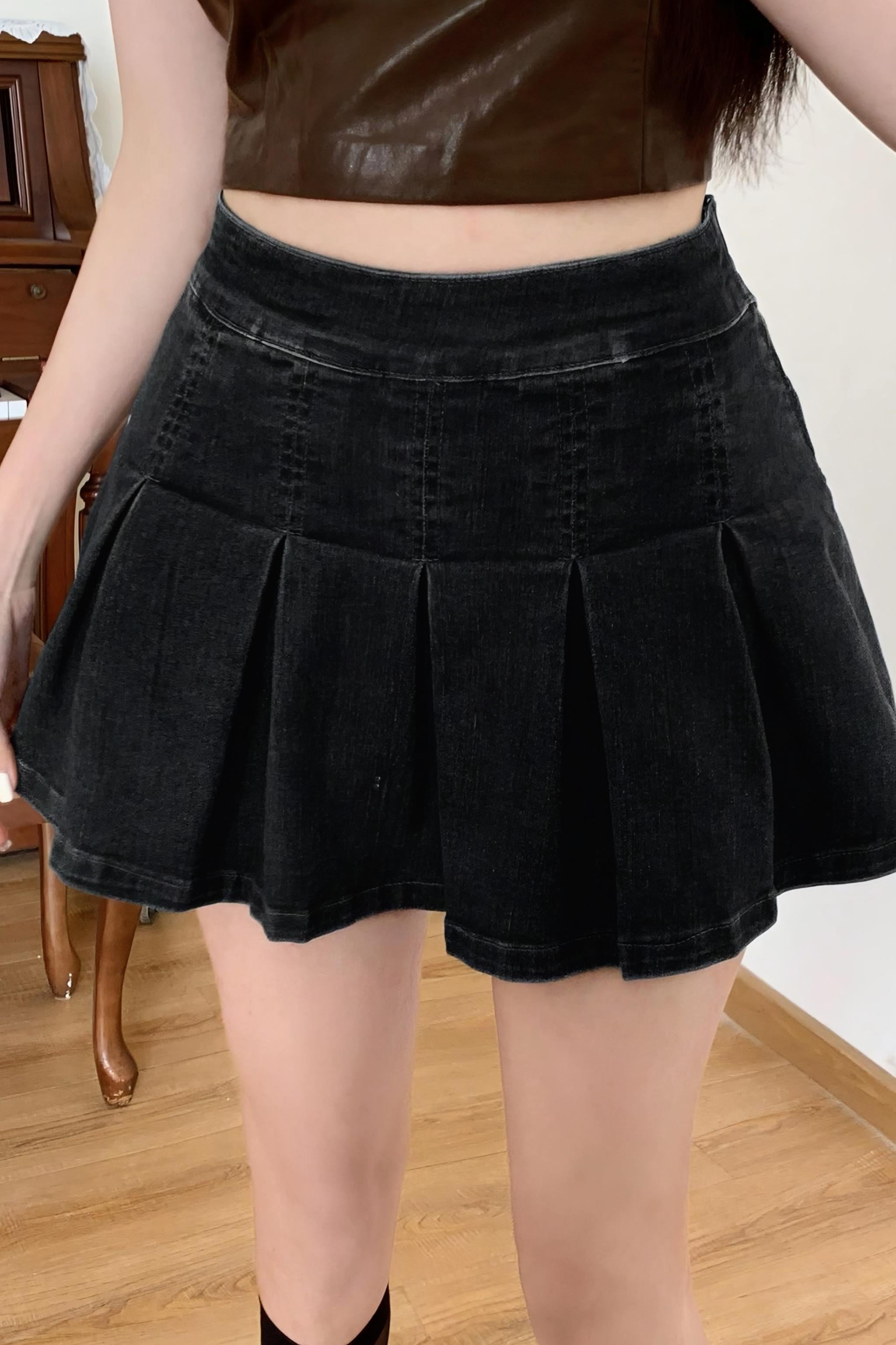 Pleated Denim Skirt