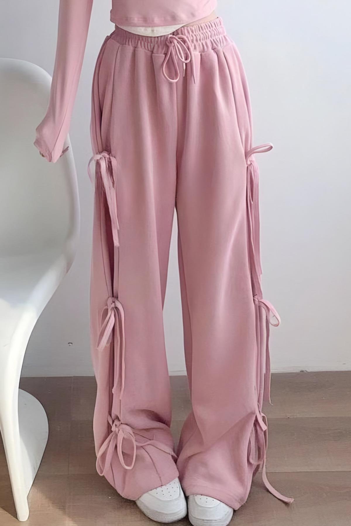 Pink Fiyonk Detay Geniş Paça Eşofman