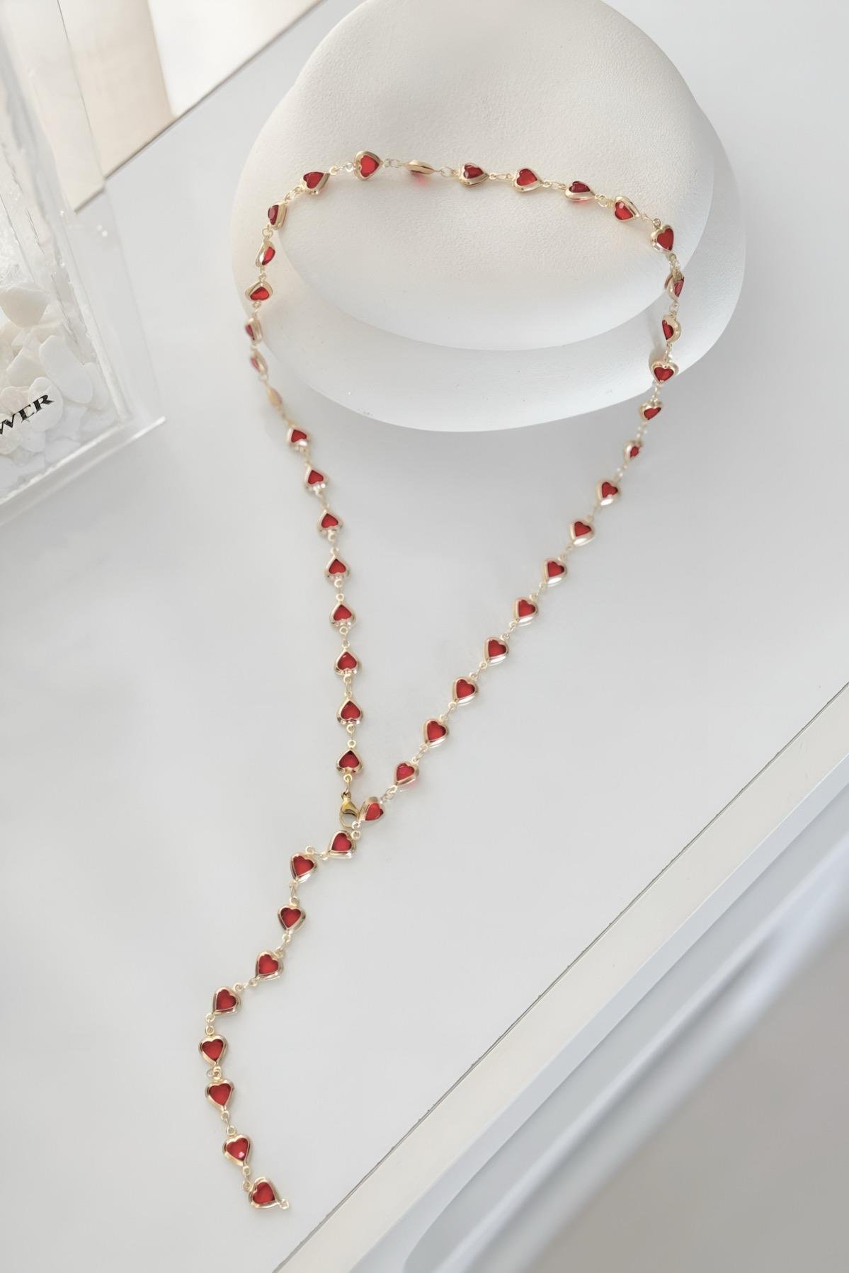 Pink Heart Y Çelik Kolye