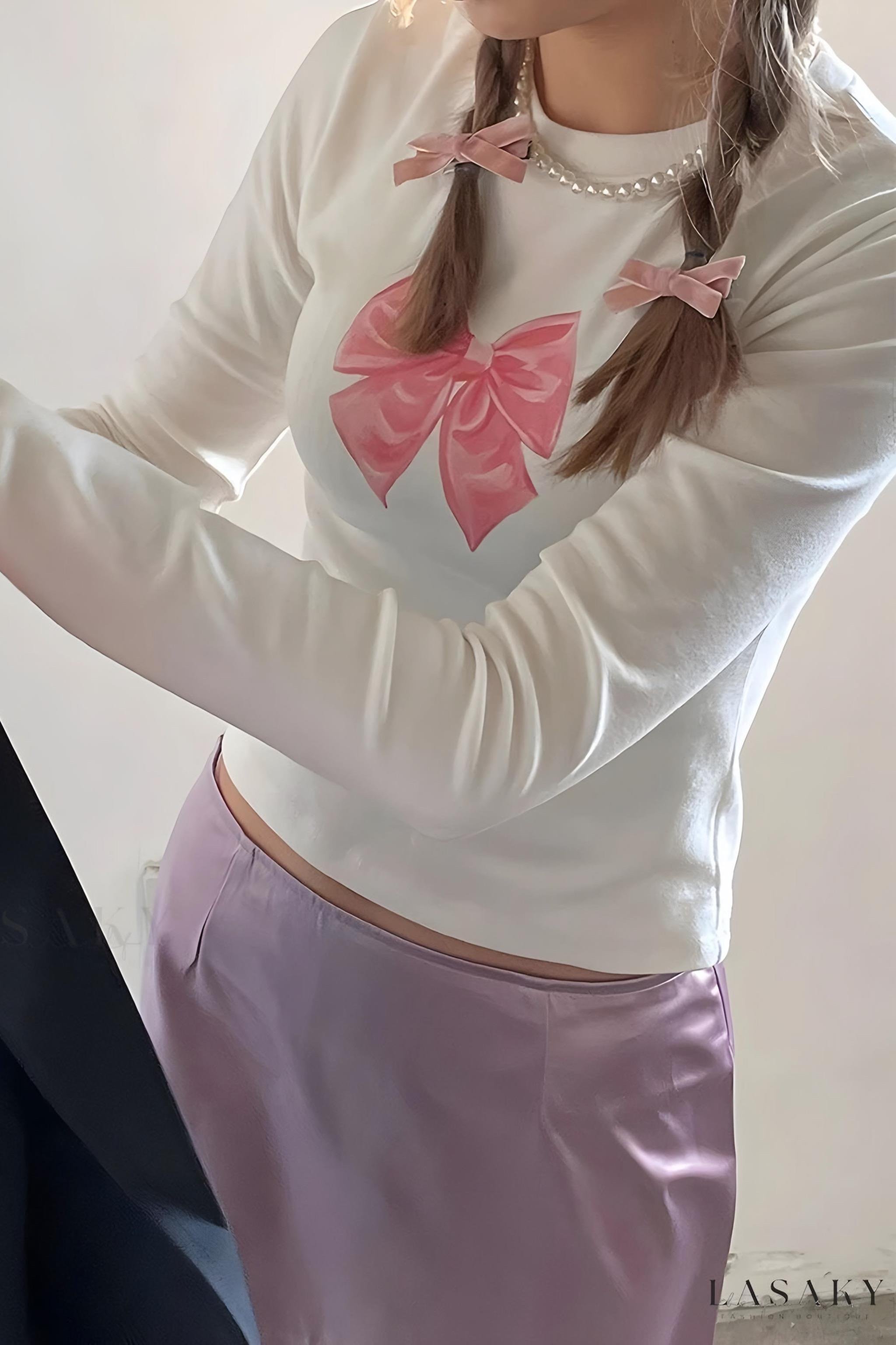 Pink Ribbon Uzun Kol Tam Boy Bluz