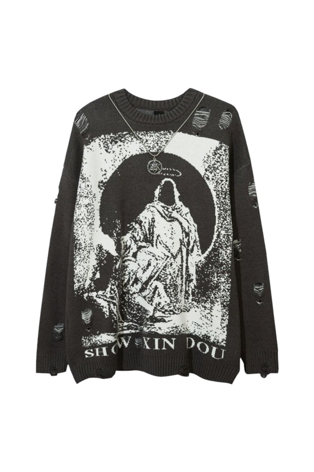 Priest Salvation Siyah Unisex Yırtıklı Kazak
