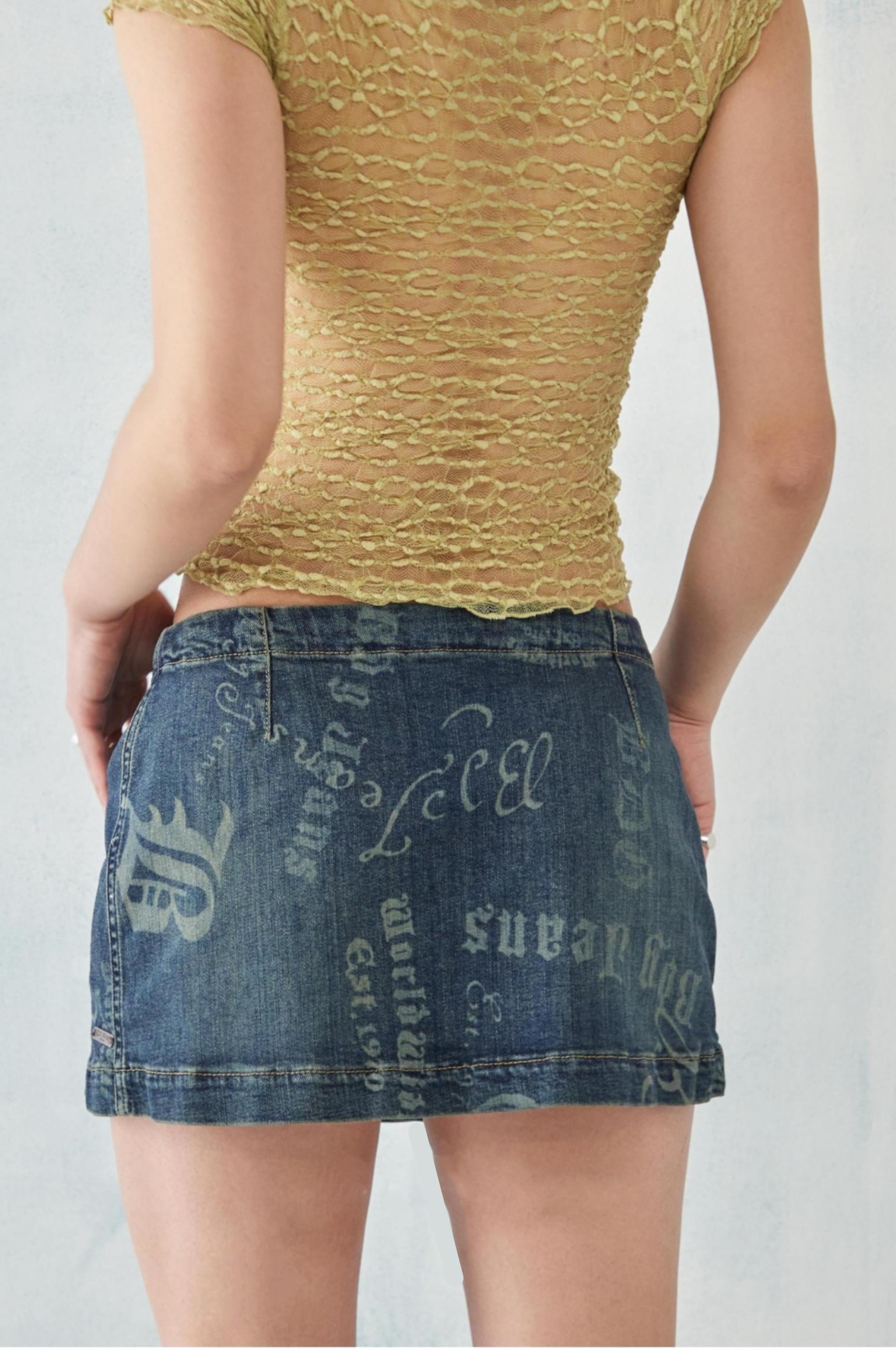 Printed Mini Denim Etek