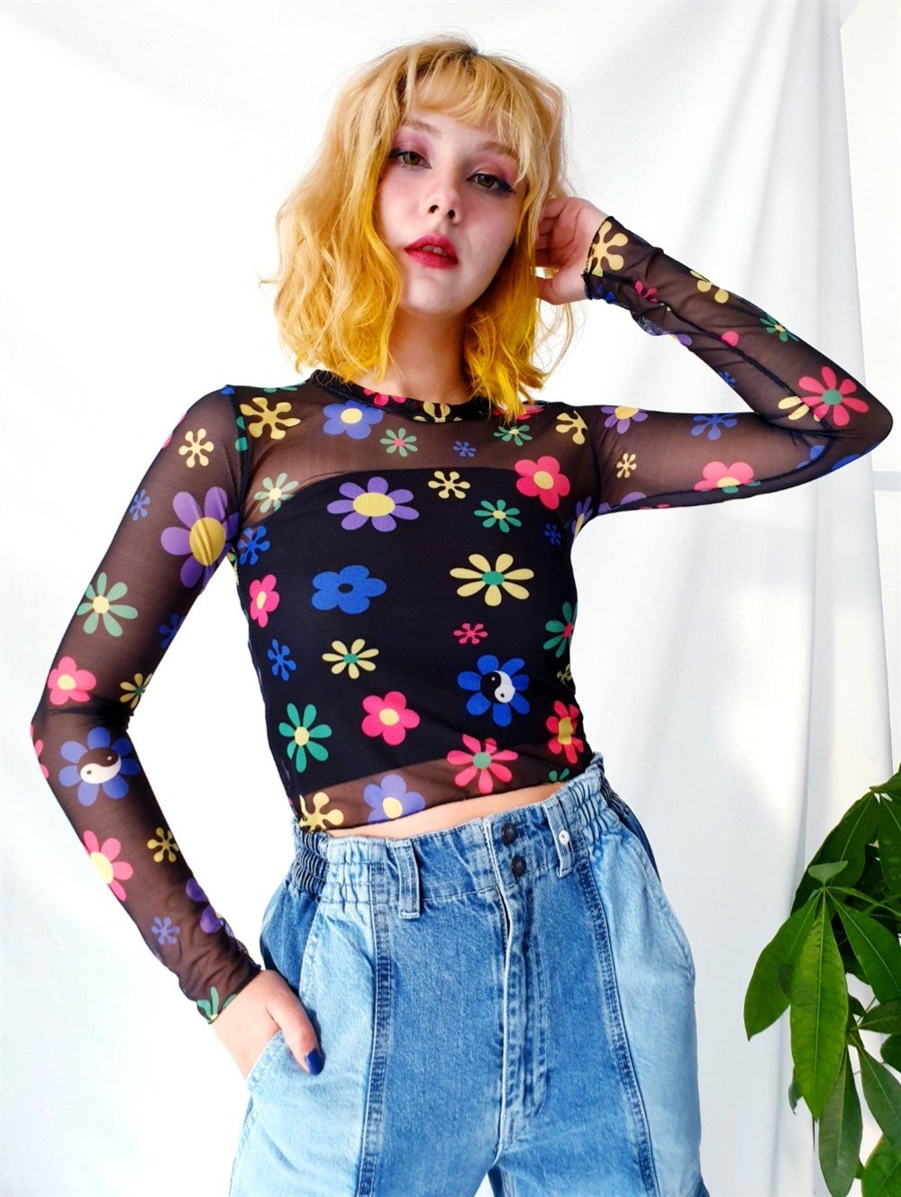 Renkli Papatya Tül Bluz