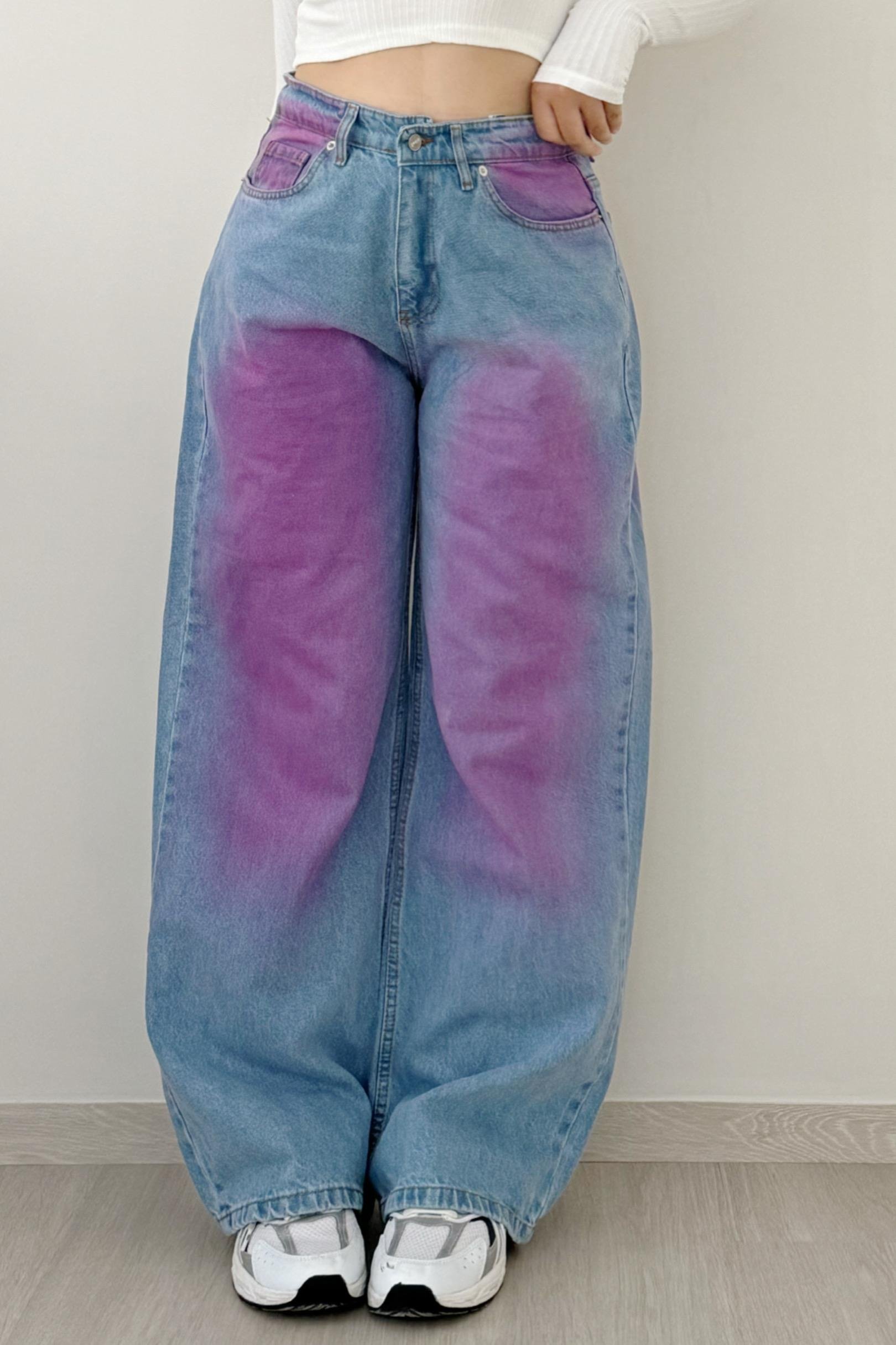 Retro Painted Pink Jean Pantolon
