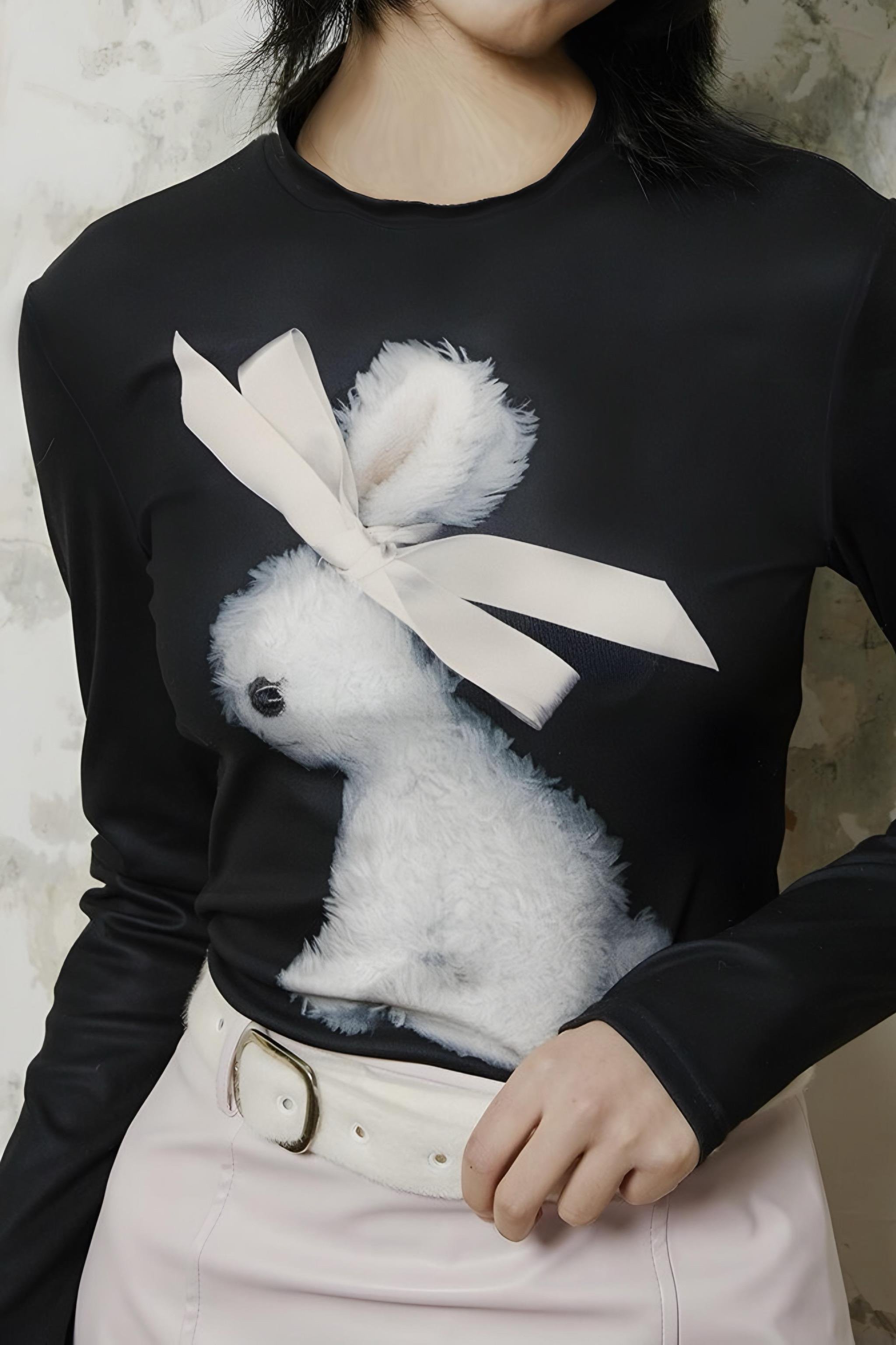 Ribbon Rabbit Uzun Kol Tam Boy Bluz