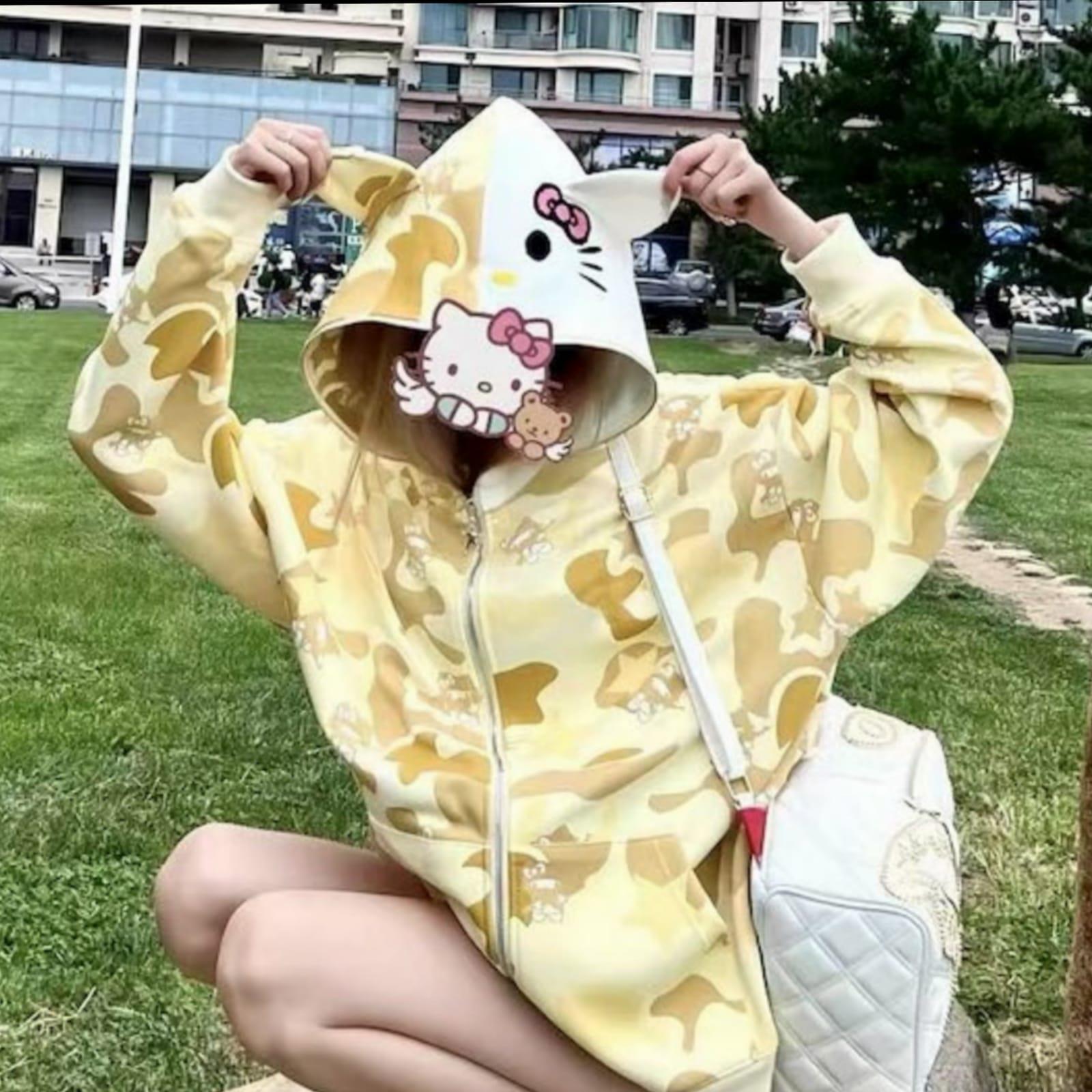 Sarı Camo Fermuarlı Hırka