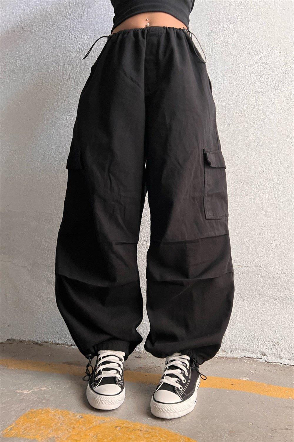 Siyah Ekstra Salaş Baggy Pantolon