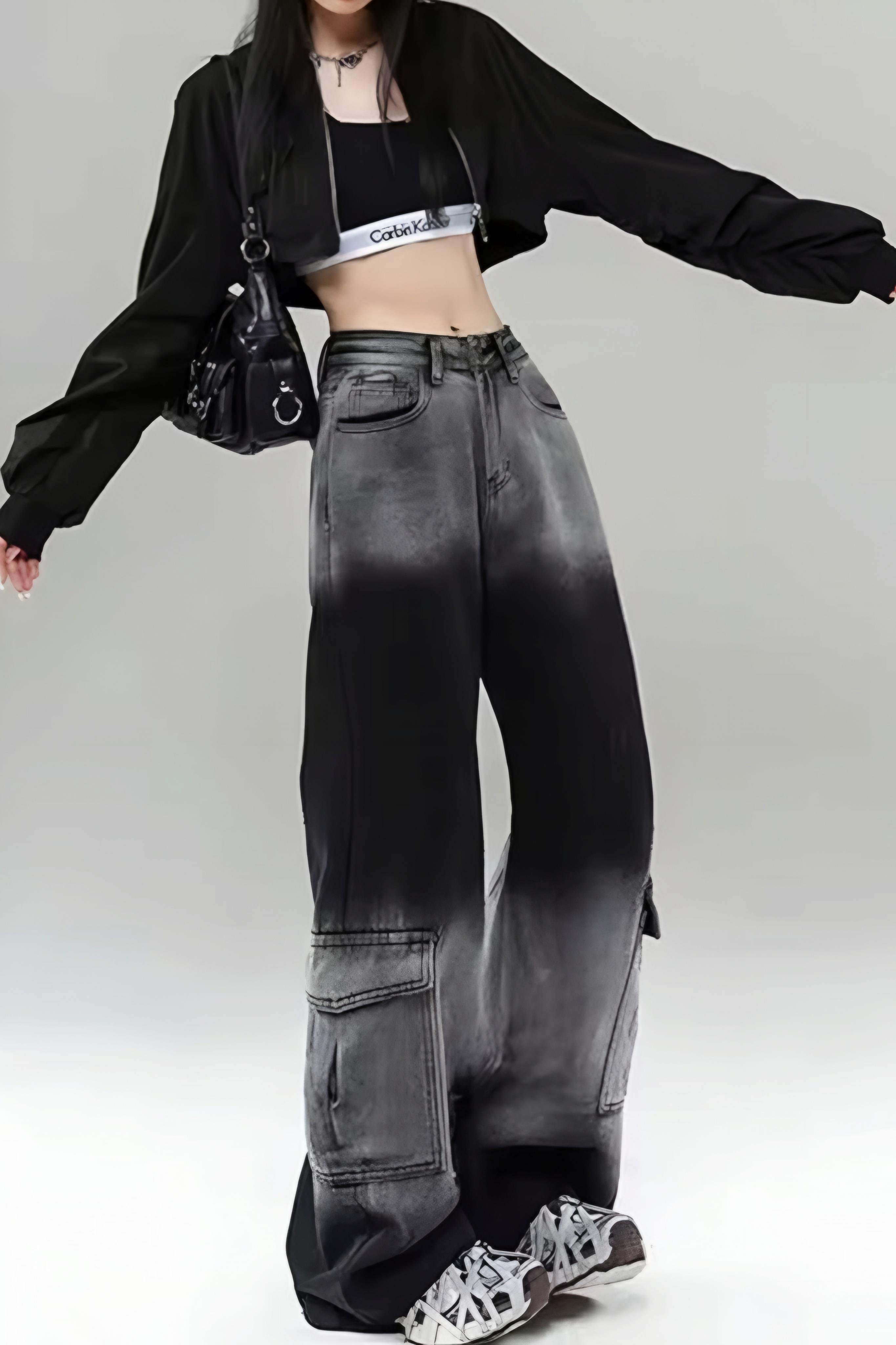 Siyah-Gri Kargo Cep Pantolon