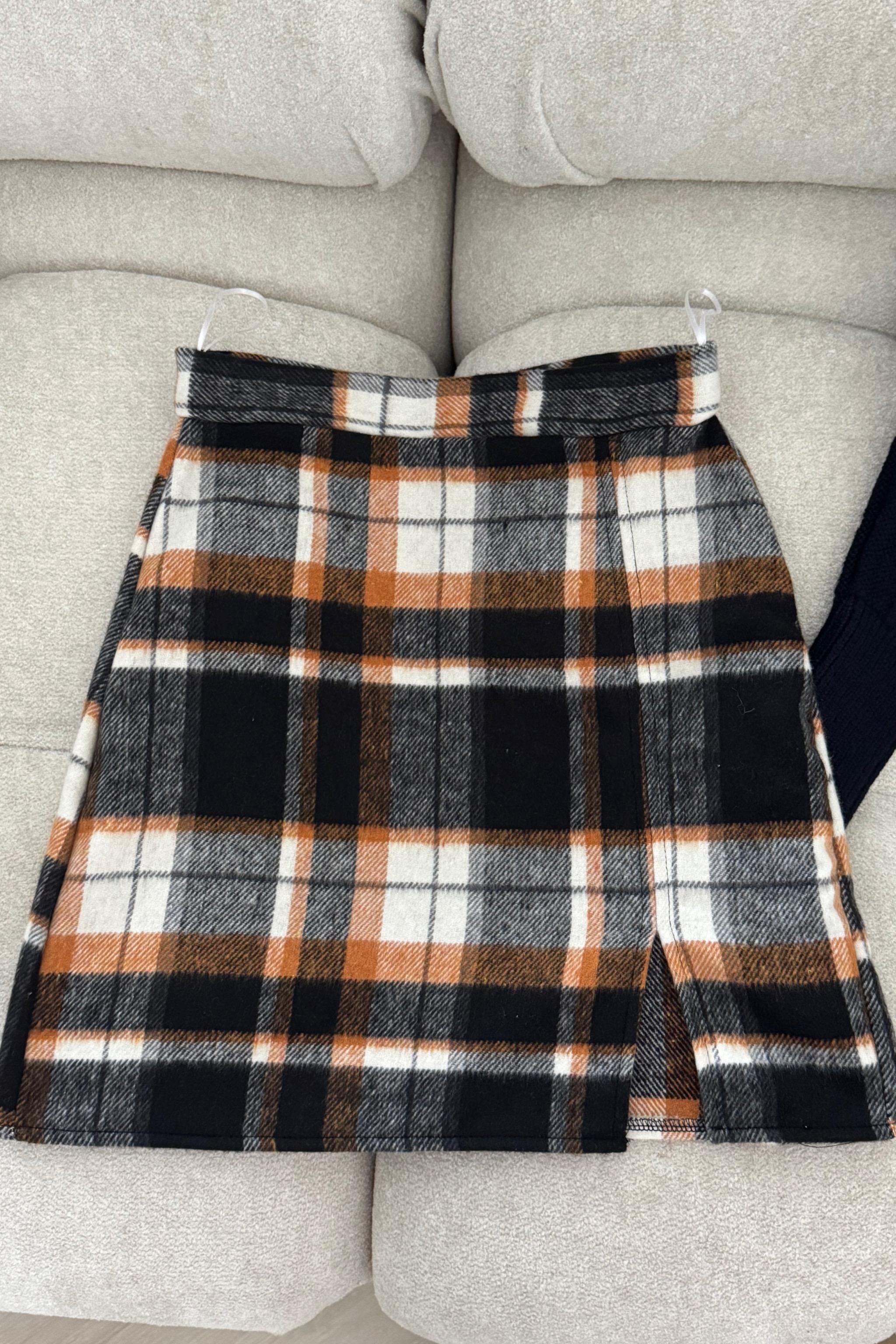 Siyah-Kahve Ekoseli Etek