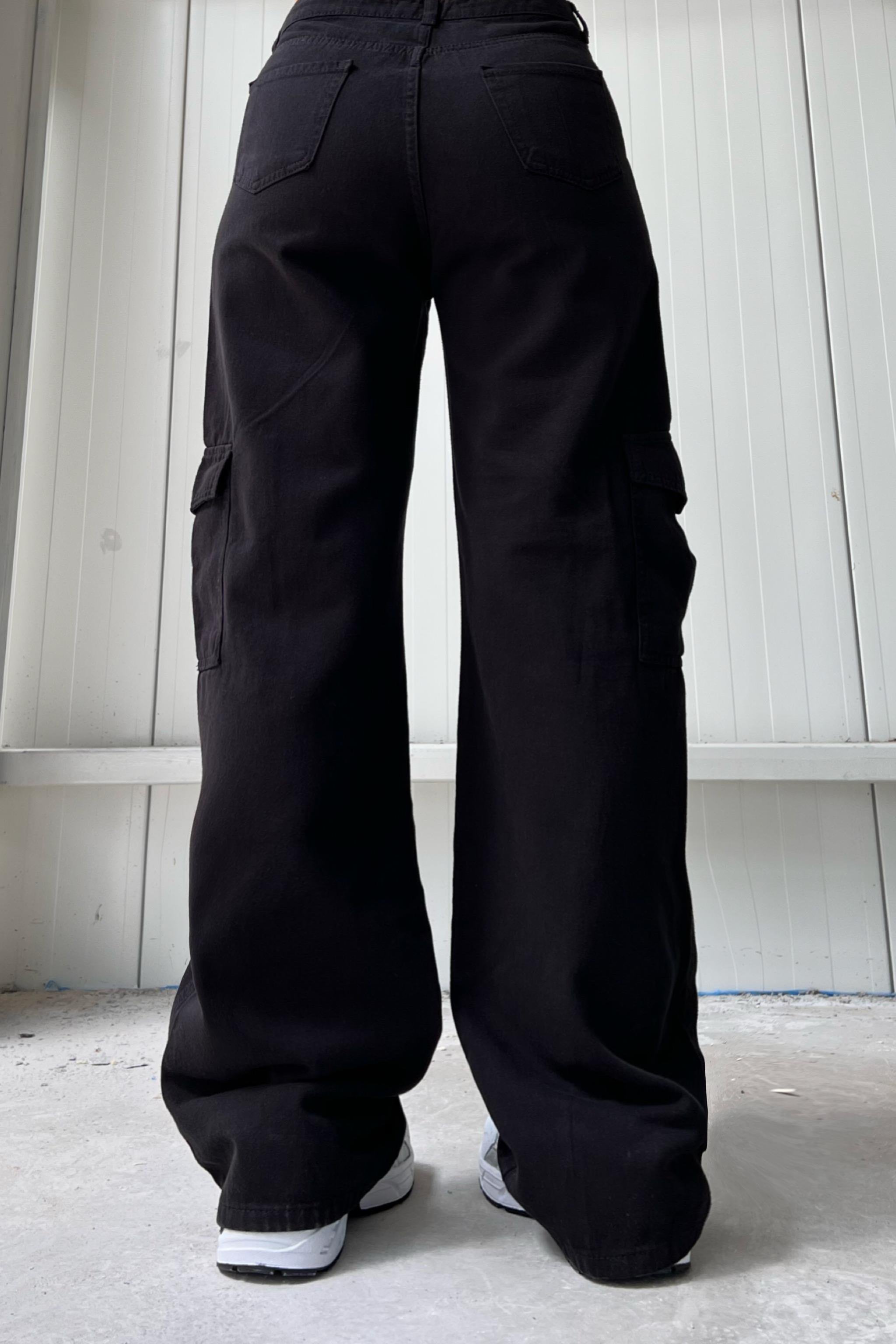 Siyah Kargo Cep Jean