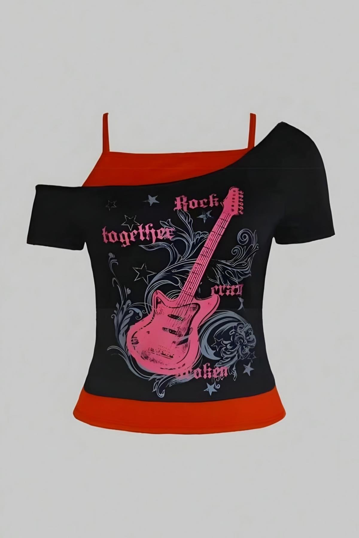 Siyah Rock Together Pink Guitar Bluz