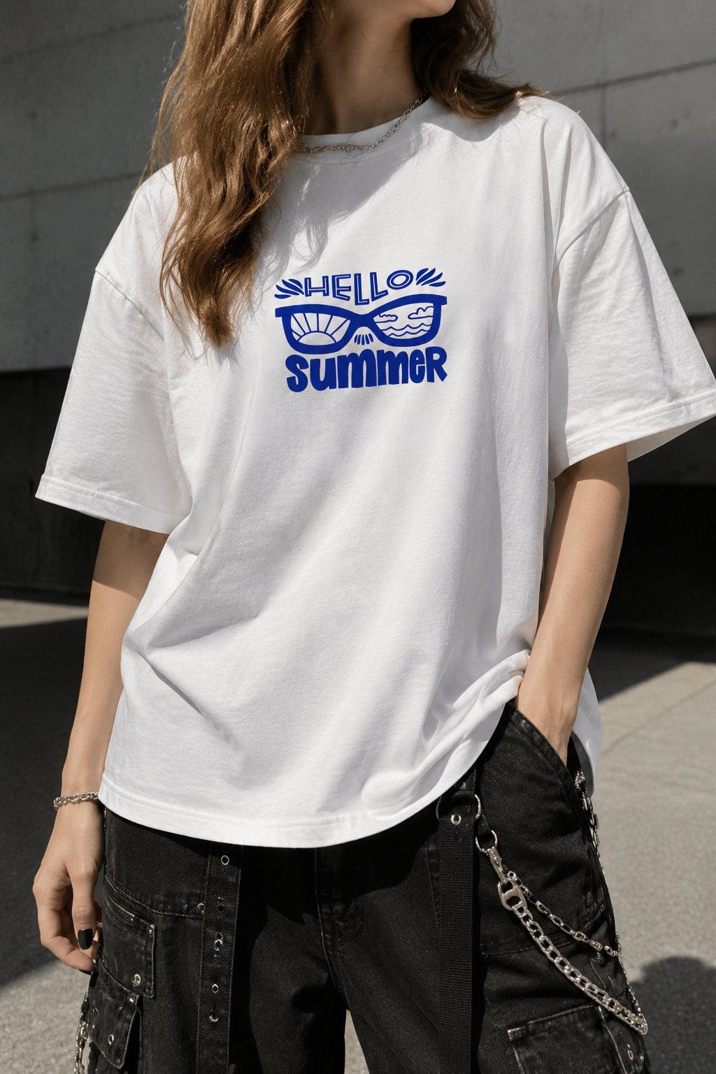 White Hello Summer Oversize T-shirt