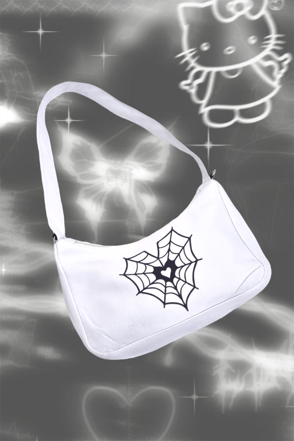 White Web Heart Baget Çanta