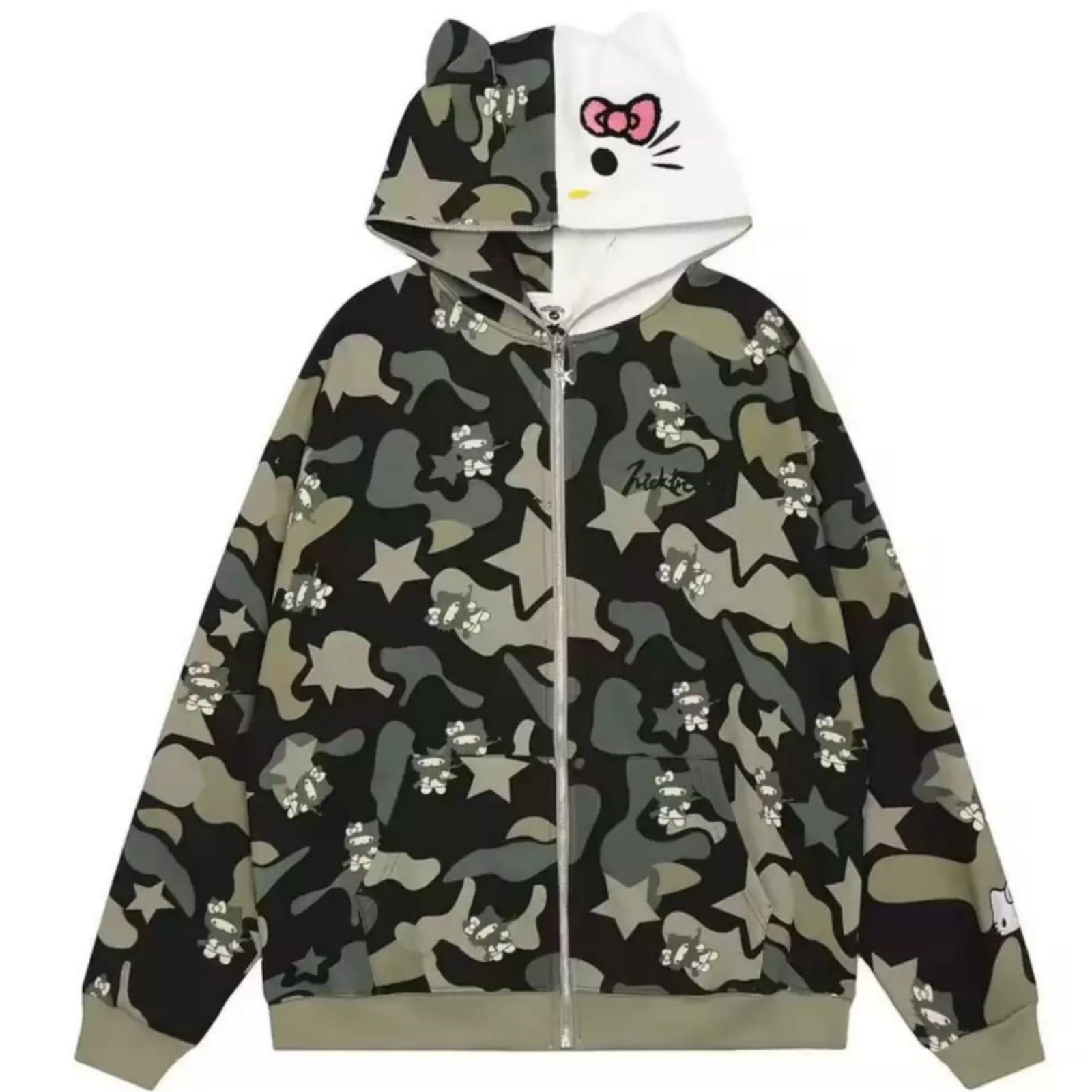 Yeşil Camo Fermuarlı Hırka