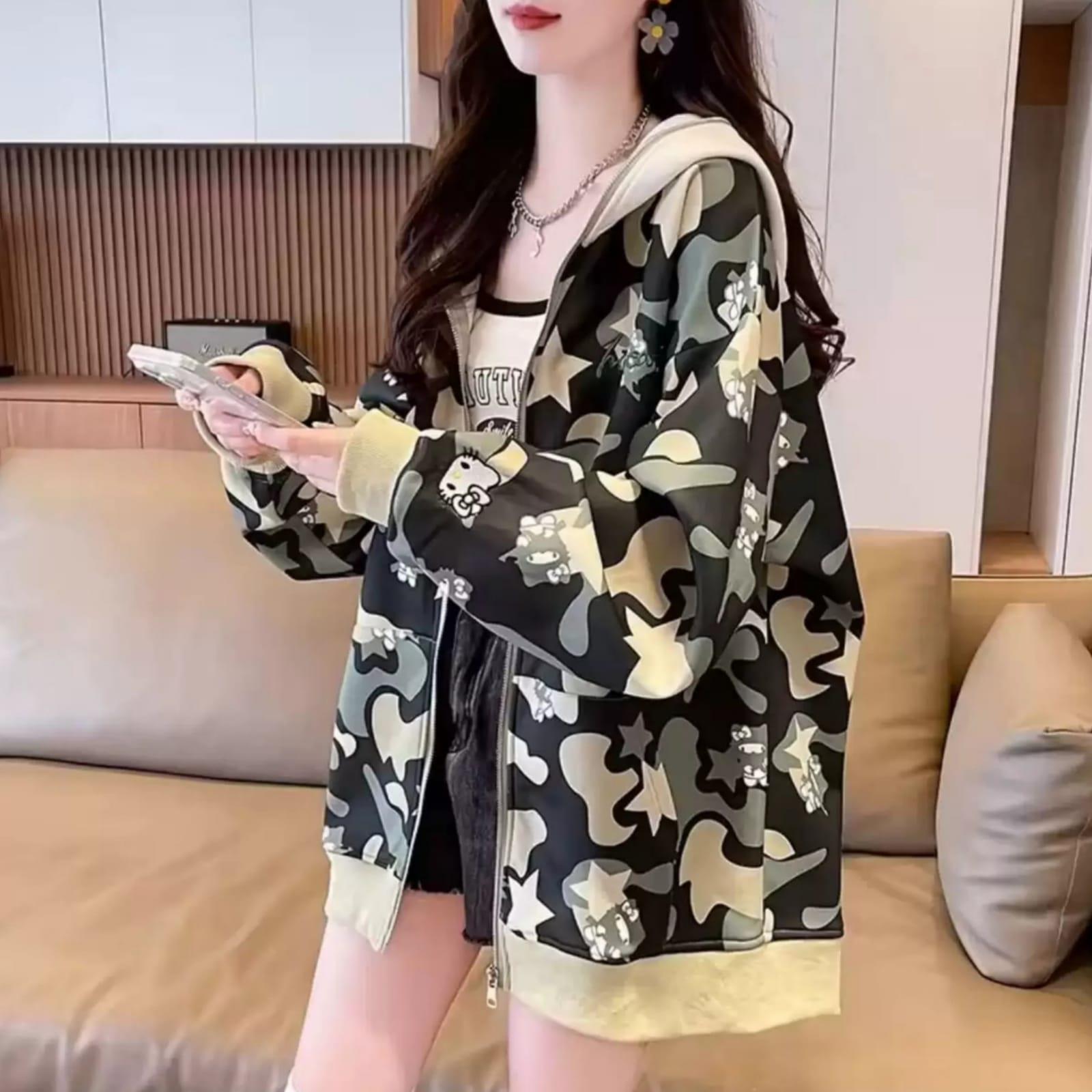 Yeşil Camo Fermuarlı Hırka